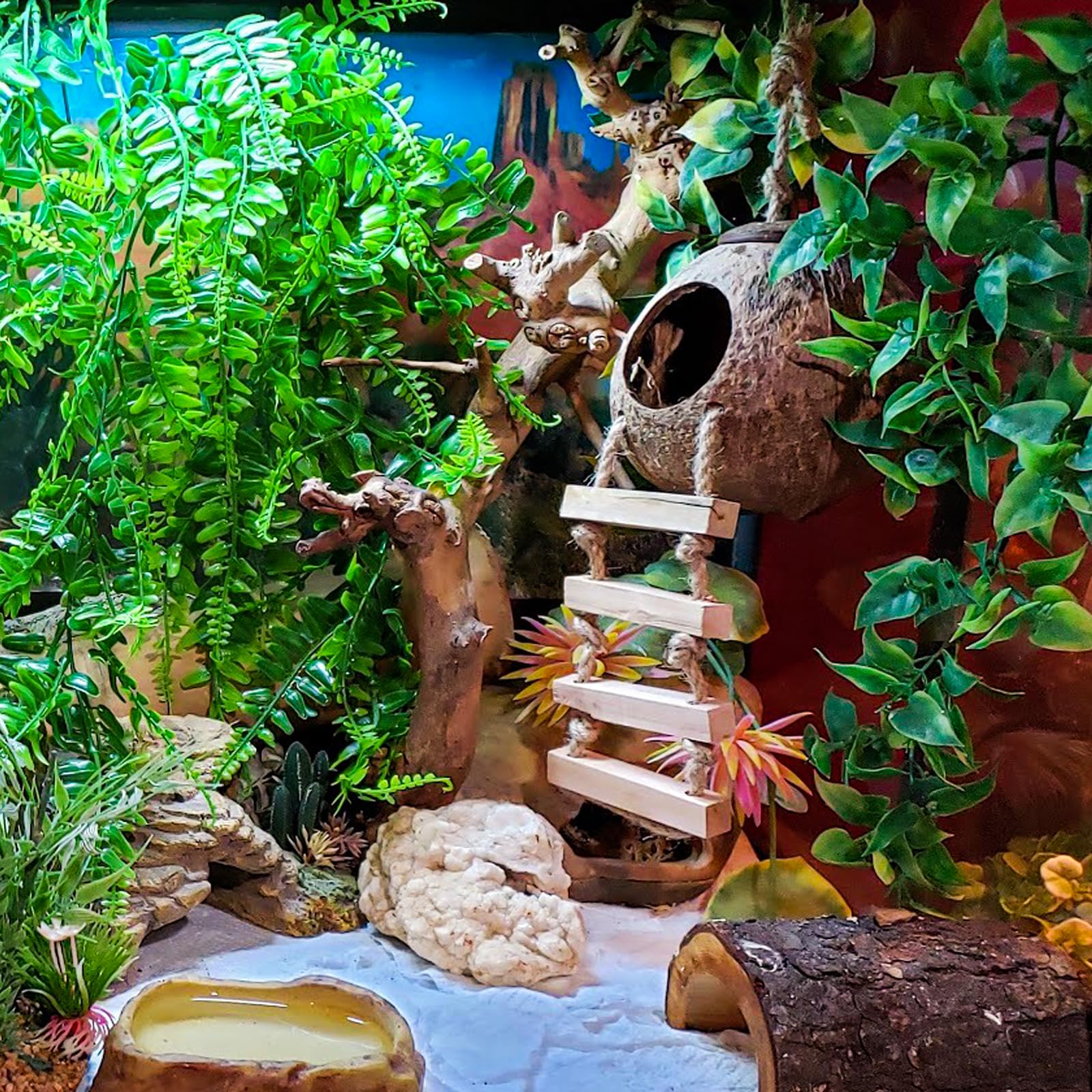 Hercocci 3 Pack Reptile Plants, Terrarium Hanging Plants Vines Artificial Leaves Habitat Decorations With Suction Cup For Bearded Dragon Hermit Crab Lizard Snake Geckos Chameleon