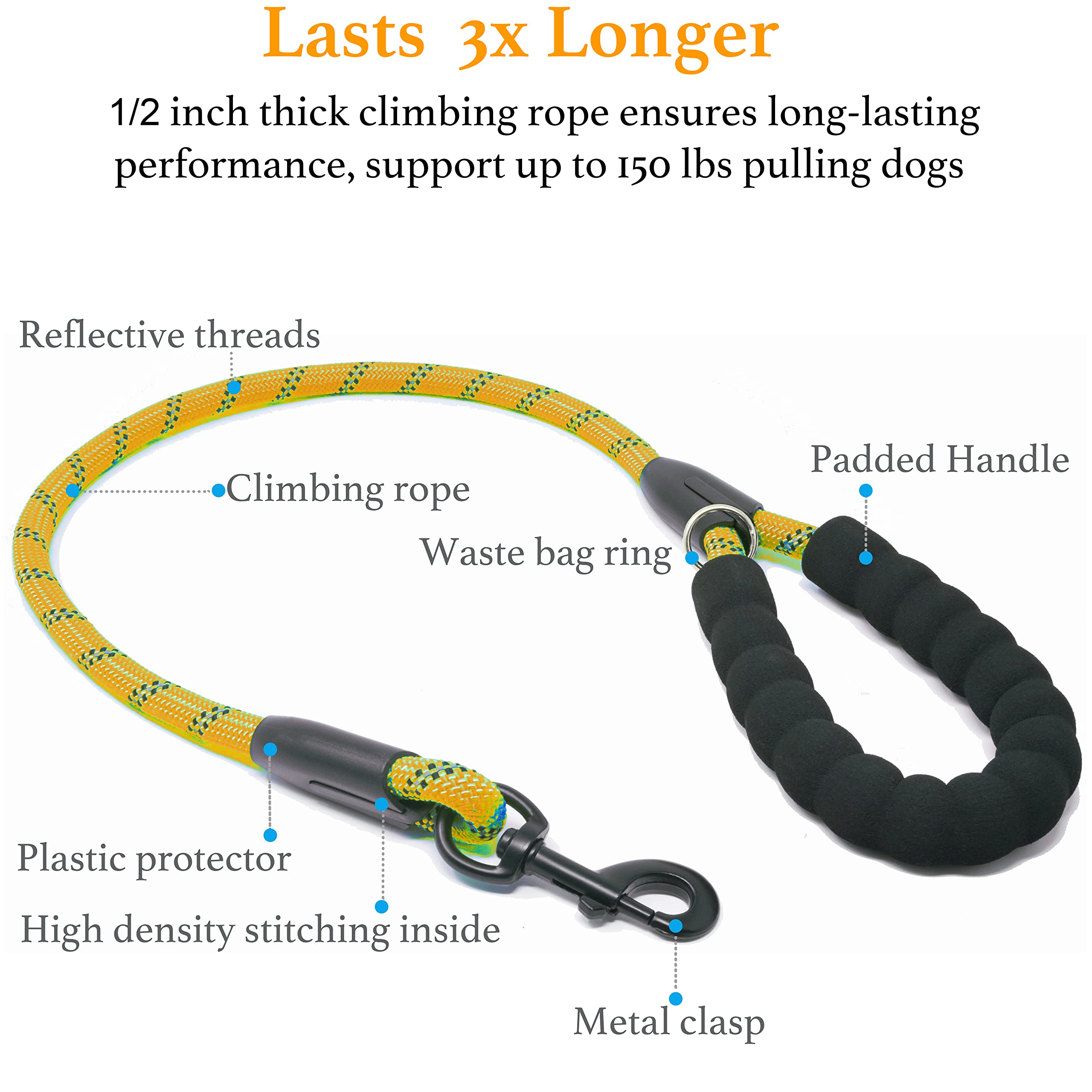 Iyoshop Dual Dog Leash, Double Dog Leash, 360 Swivel No Tangle Walking Leash, Shock Absorbing Bungee For Two Dogs, Orange, Large (25-150 Lbs)
