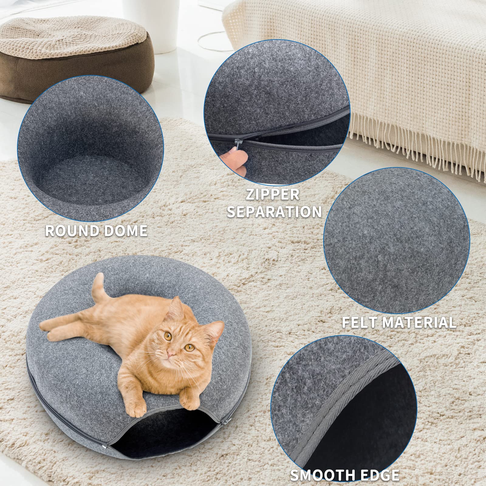 2 Pack Cat Donut Tunnel, Cat Tunnel Bed For Indoor, Scratch Resistant Donut Bed. (Grey, 19 Inch 2 Pack)