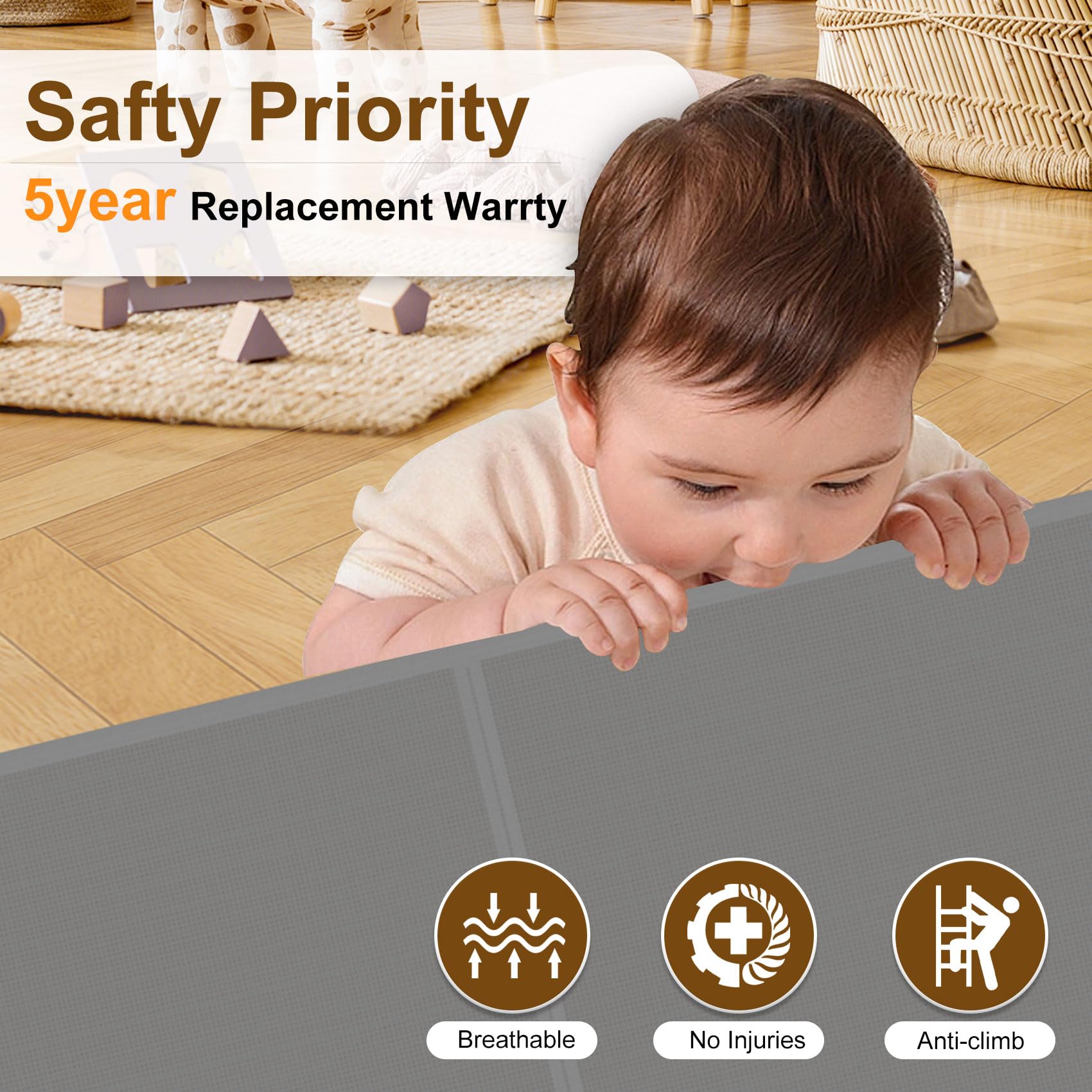 Miumoon Upgrade 71' Retractable Baby Gates With Reinforced Strip Design To Prevent Crawling Through, 48' Tall Retractable Gate For Baby And Pet, 6 Ft Baby Gates For Stairs, Doorways, Hallways(Gray)