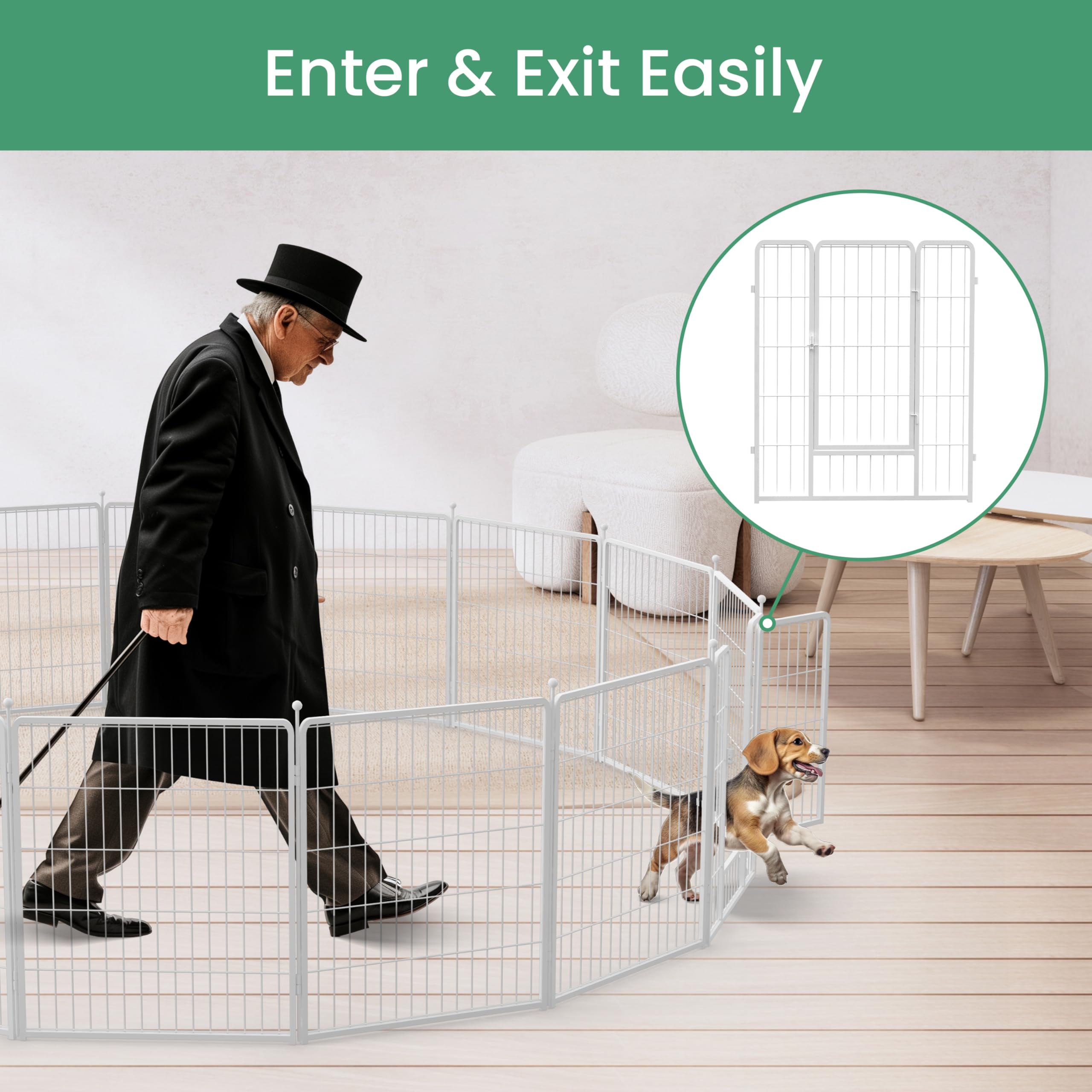 Simple Deluxe Dog Playpen - 32" Height, 8 Panels, Metal, Portable, Foldable, Anti-Rust, White for Small/Medium Dogs