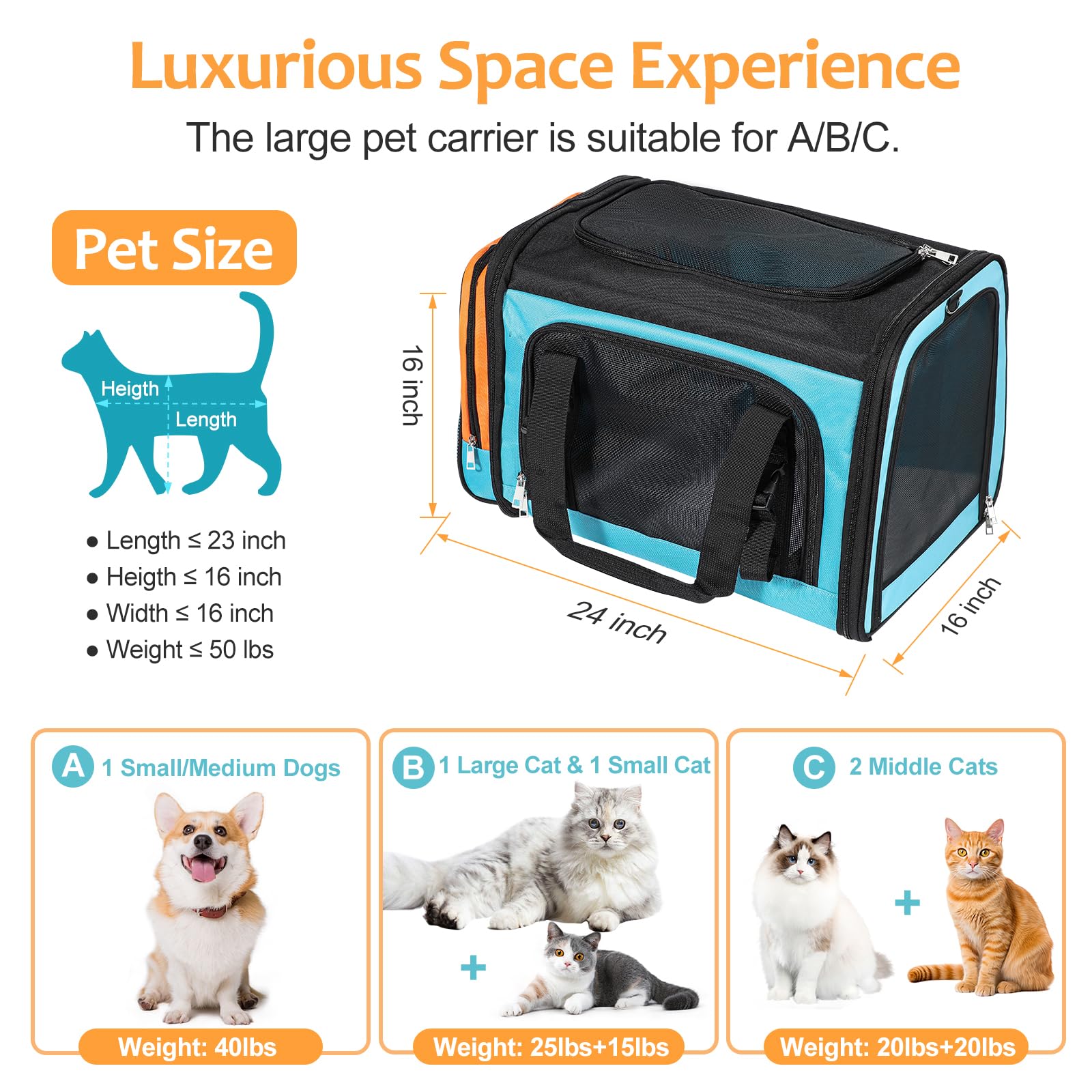 Discala Extra Large Cat Carrier For 2 Cats, Pet Carrier, Dog Carrier For Small Dogs, Cat Carrier Soft, Collapsible Large Pet Car