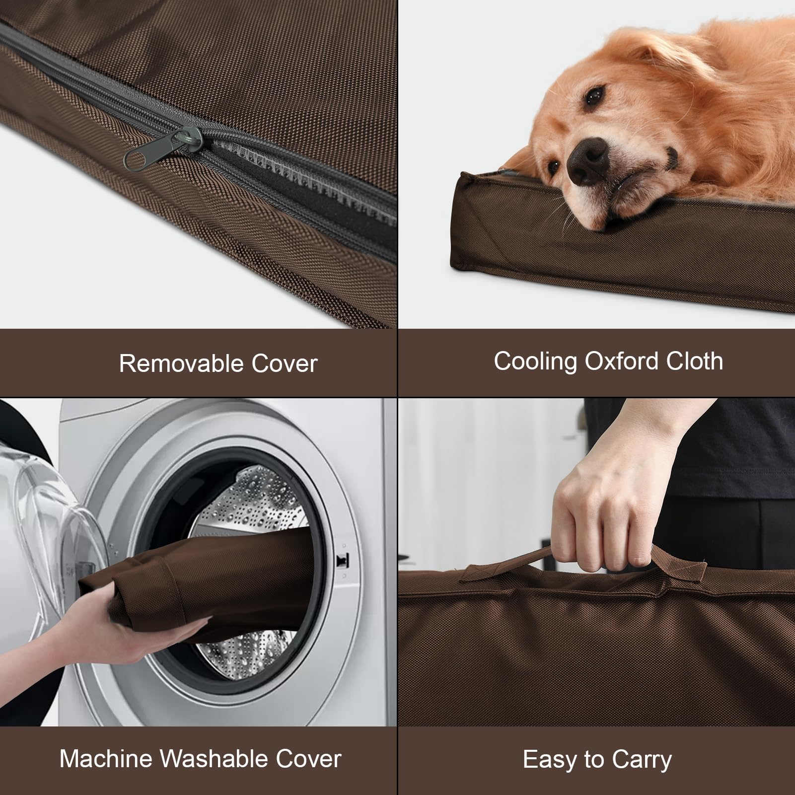 Tail Stories Outdoor Waterproof Dog Bed, Orthopedic Egg Foam, 47"x29"x3.5", Brown, Washable Cover
