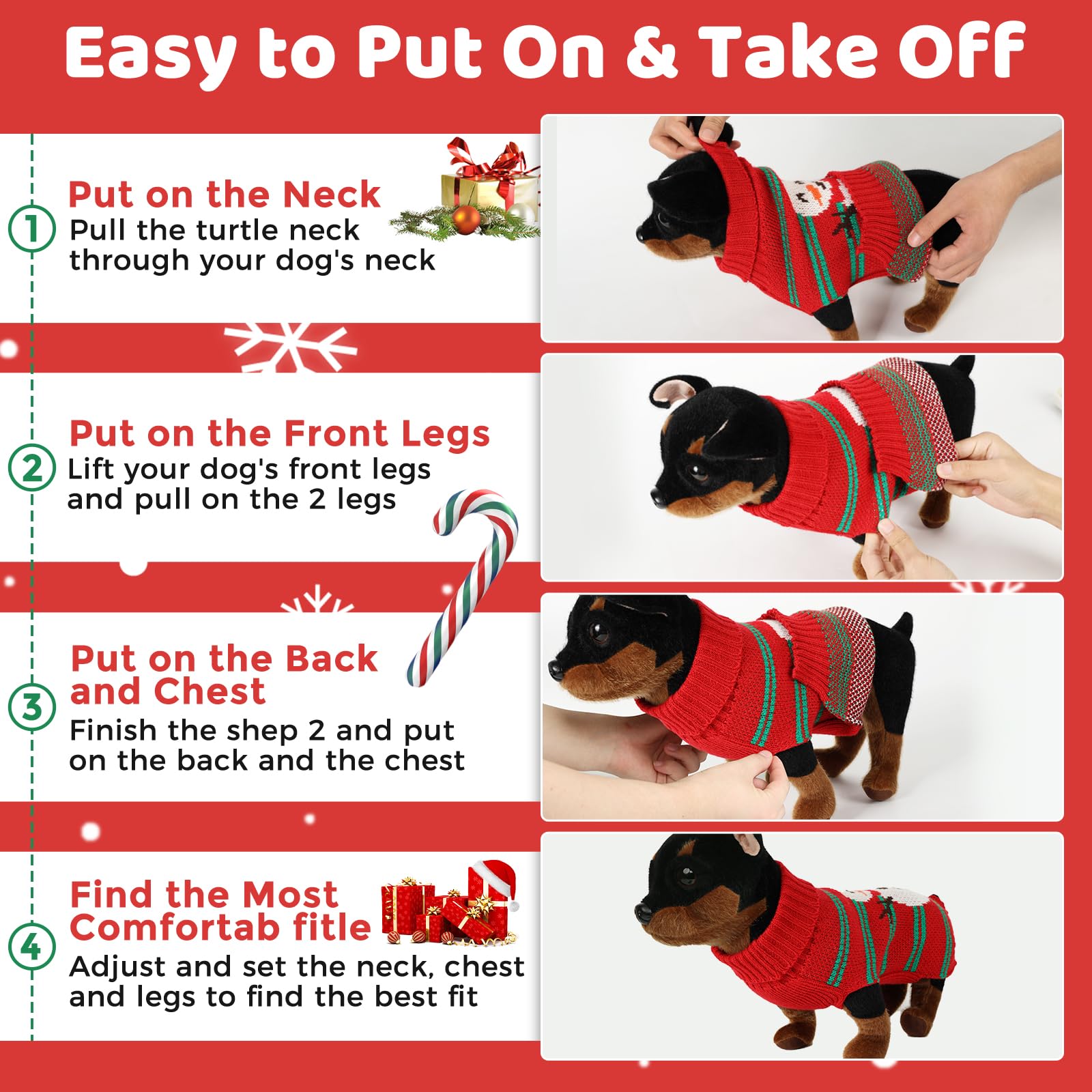 Christmas Dog Sweaters & Shirts For Small To Xl Dogs, Soft Warm Turtleneck, Double Knit Collar For Outdoors