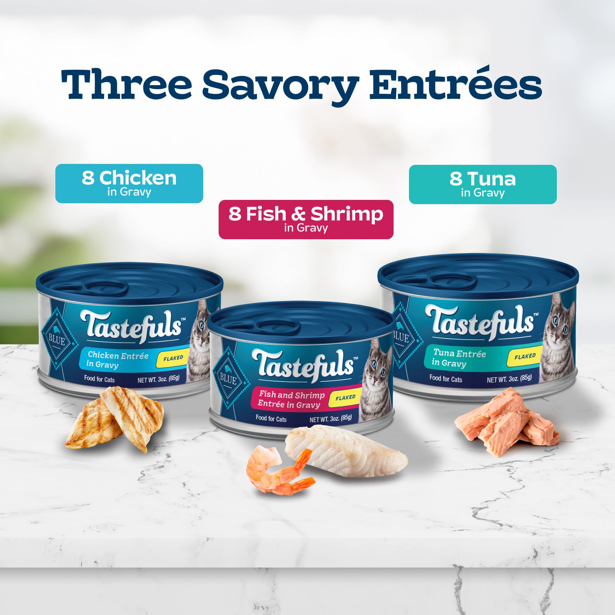 Blue Buffalo Tastefuls Flaked Wet Cat Food Variety Pack, Made with Natural Ingredients, Tuna, Chicken, Fish & Shrimp, 5.5-oz Can