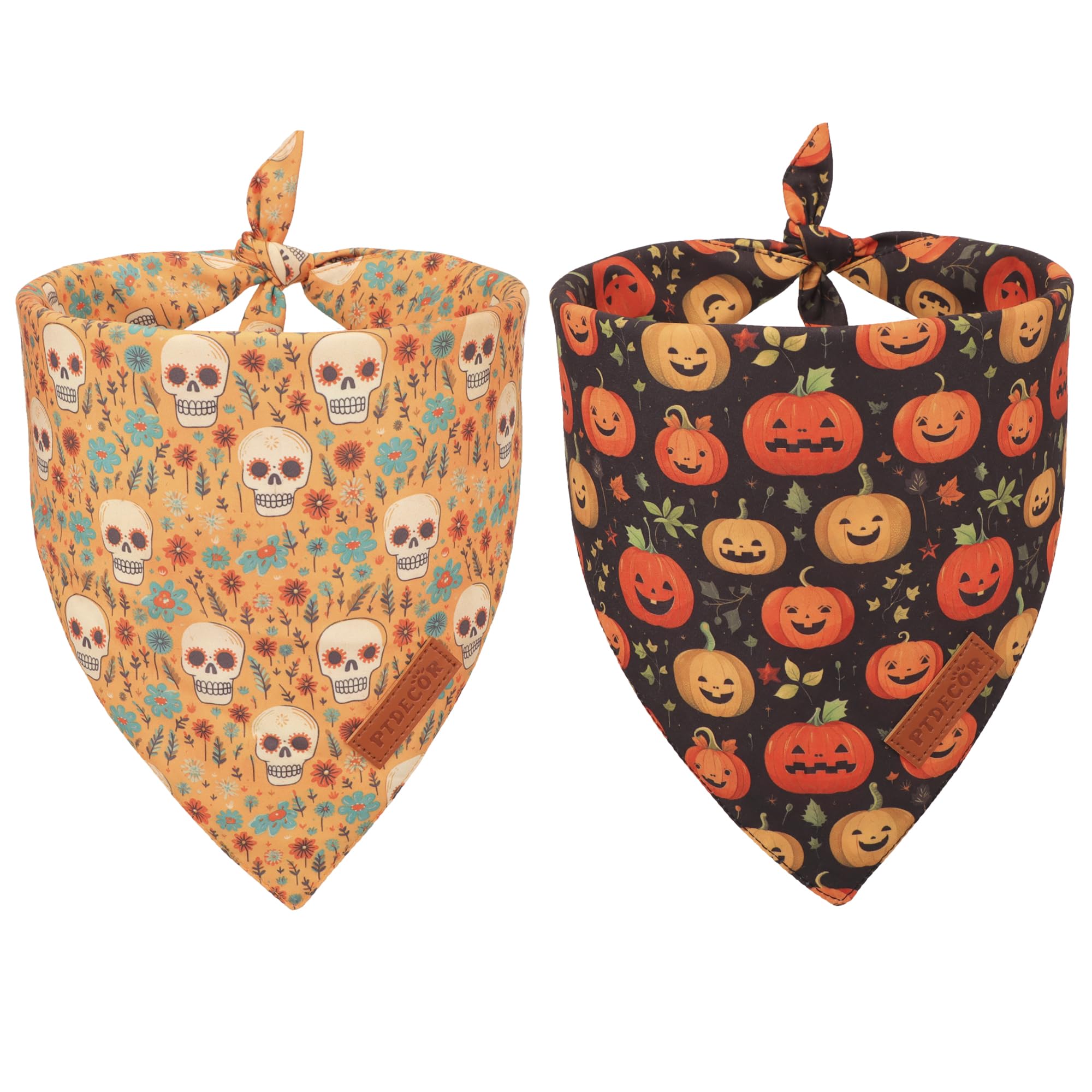 Ptdecor Halloween Dog Bandana, Skeleton Pumpkin Reversible Holiday Dog Scarf, Triangle Halloween Bandanas For Small Dogs Puppies