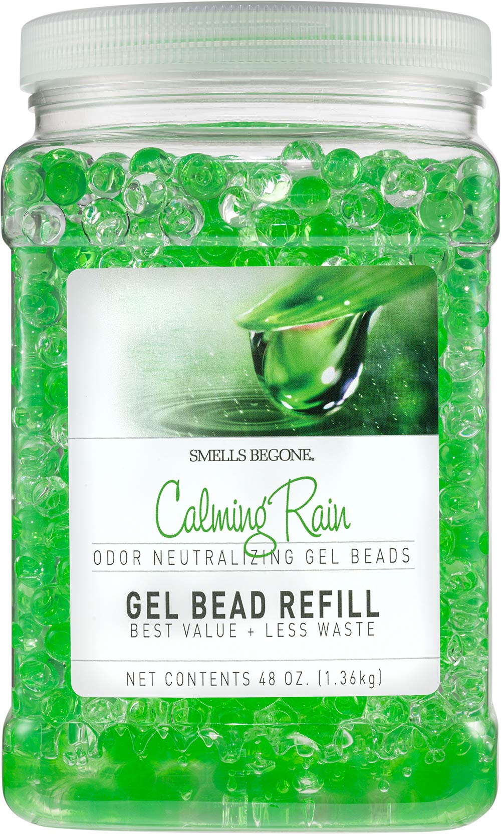 Smells Begone 48 Oz Odor Eliminator Gel Bead Refill - Odor Eliminator For Bathrooms, Cars, Boats, Rvs & Pet Areas - Made With Essential Oils - Calming Rain Scent