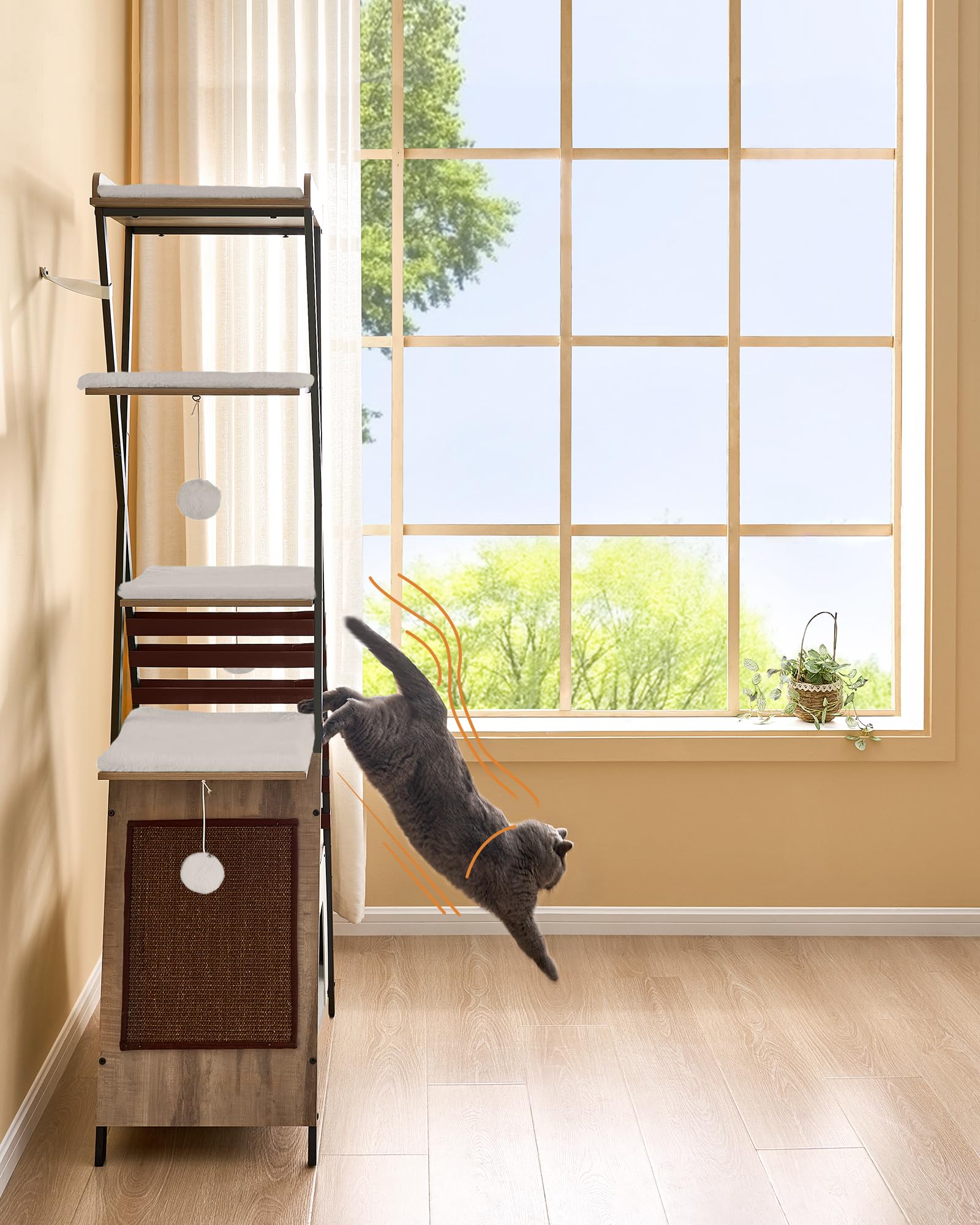 FourFurPets 72.4 Cat Tree, Modern Cat Tower for Indoor Cats, Multi-Level Cat Condo with Caves, Tall Cat Tree with Cat Scratching