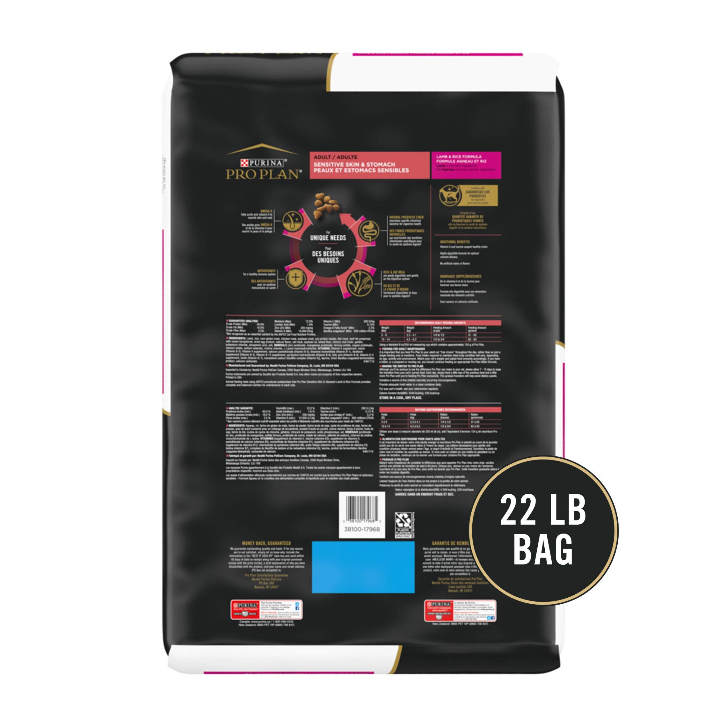 Purina Pro Plan Sensitive Skin and Stomach Cat Food, Lamb and Rice Formula - 22 lb. Bag