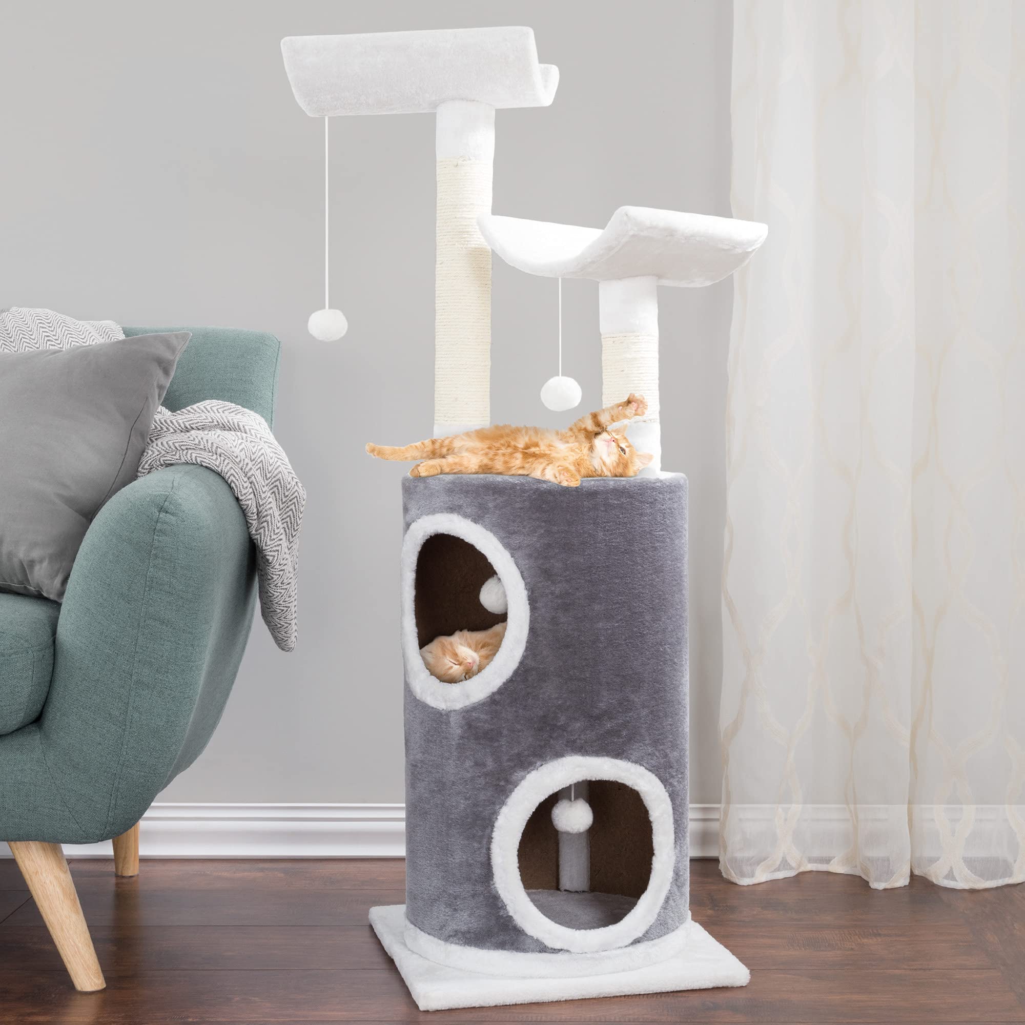 45In Cat Tree With Napping Perches, 2 Story Cat Condo, Cat Scratching Posts, And Hanging Toys - Cat Tower For Indoor Cats By Pet