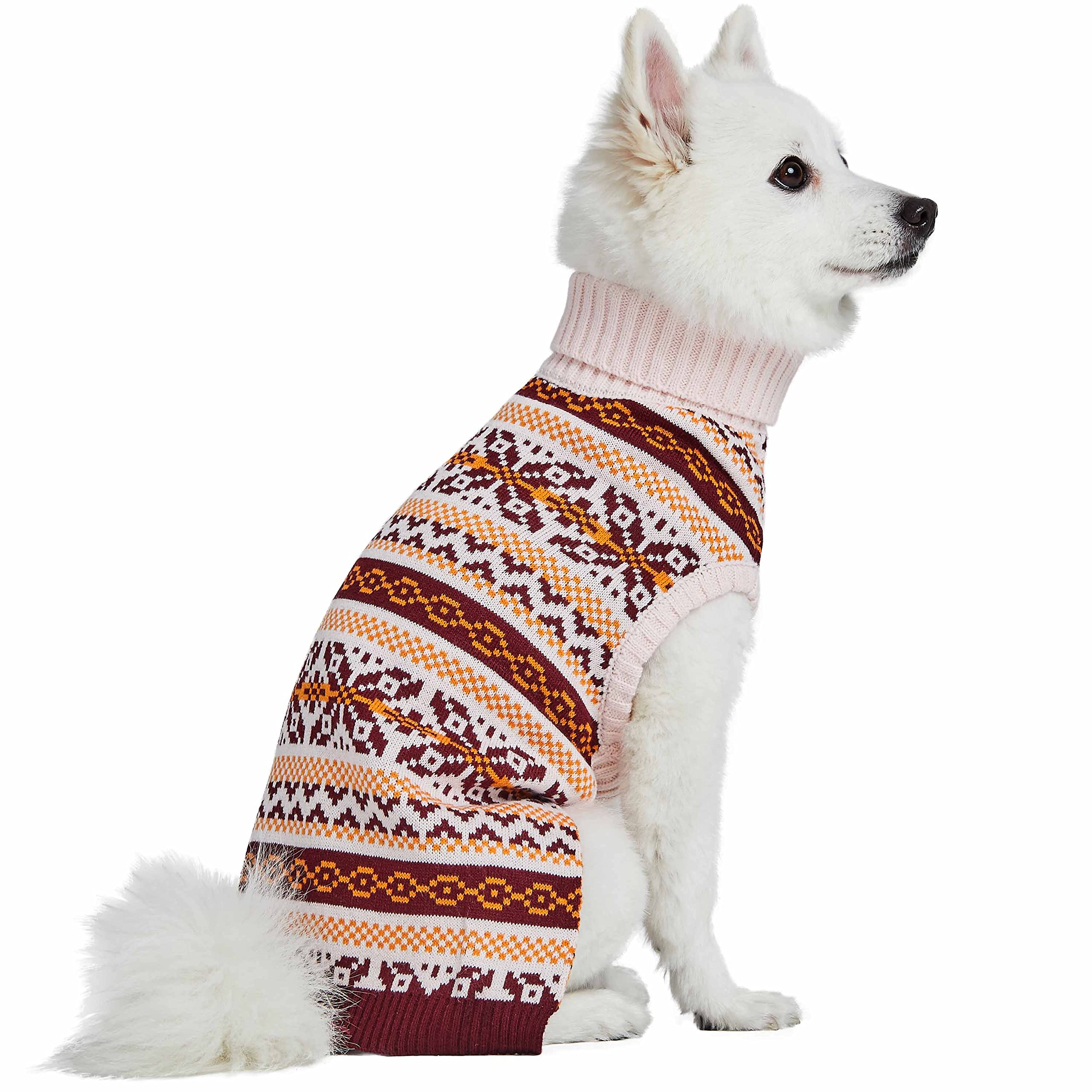 Blueberry Pet Artisan Everyday Turtleneck Fair Isle Fall Winter Pullover Dog Sweater In Beige, Back Length 10', Warm Clothes For Small Dogs