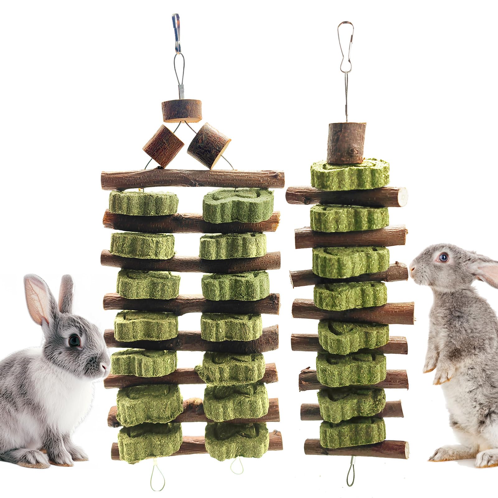 Wdefun Natural Peach Wood Clover Cake Teeth Grinding Toy String - Rabbit Snack Chewing Toy, Safe And Durable Pet Teeth Grinding 