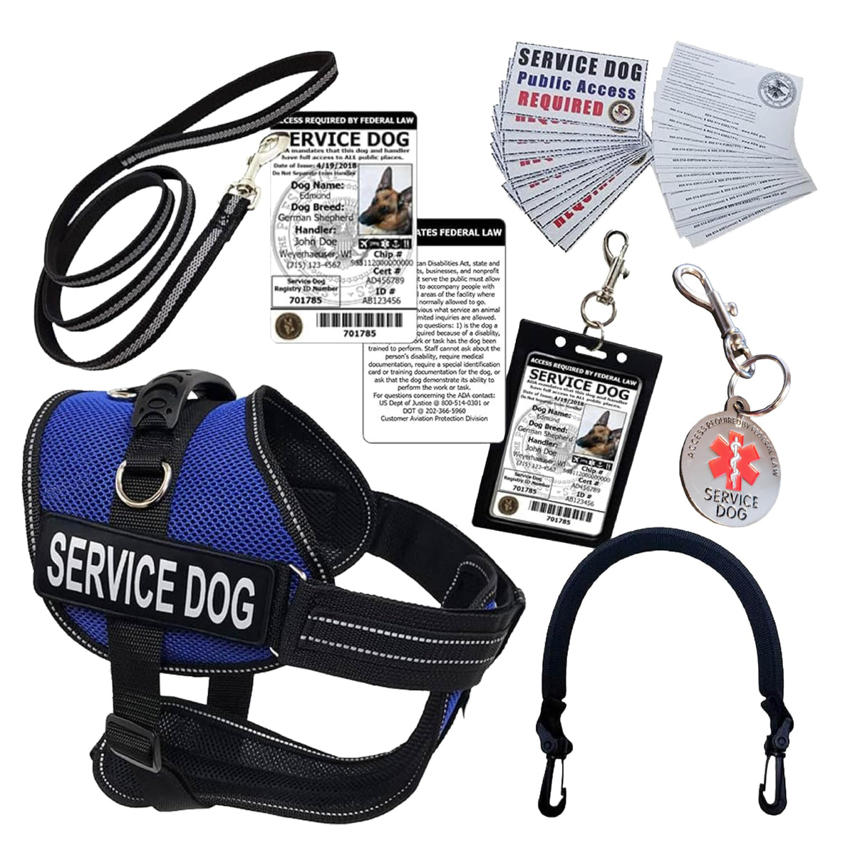 Activedogs Full Service Dog Kit - Medium Blue - Service Dog Vest Harness With Handle, Service Dog Id, Id Holder, Ada Service Dog