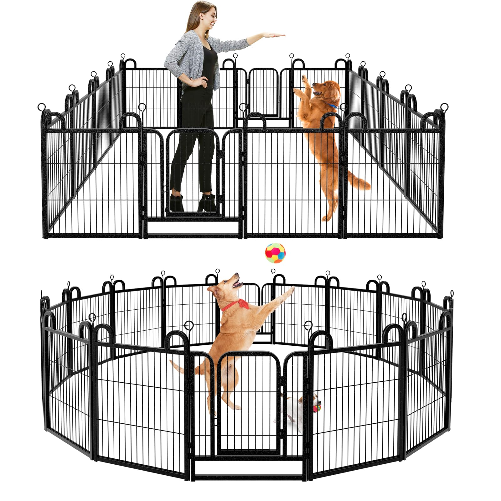 Puppy Playpen 16 Panels Small Dog Fence Outdoor Indoor Use 24' Height Anti-Rust With Doors Portable Dog Play Pen For Rv Camping