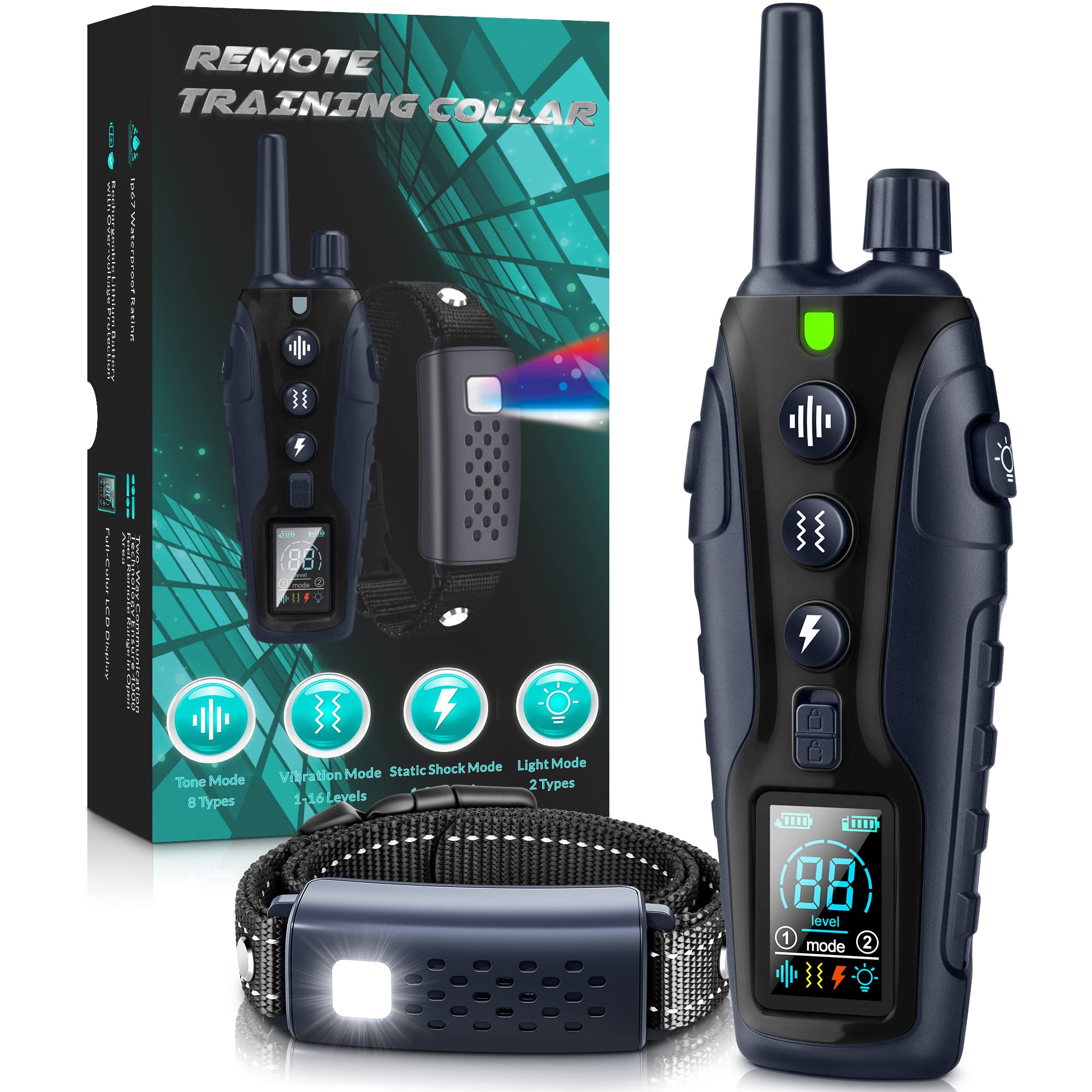 Dog Shock Collar With Flashing Light For Night Walks,Dog Training Collar With Adjustable Pitch Beep,Vibration,Shock And Keypad Lock,Dog Training Collar With Remote 4000Ft,Shock Collar Dog