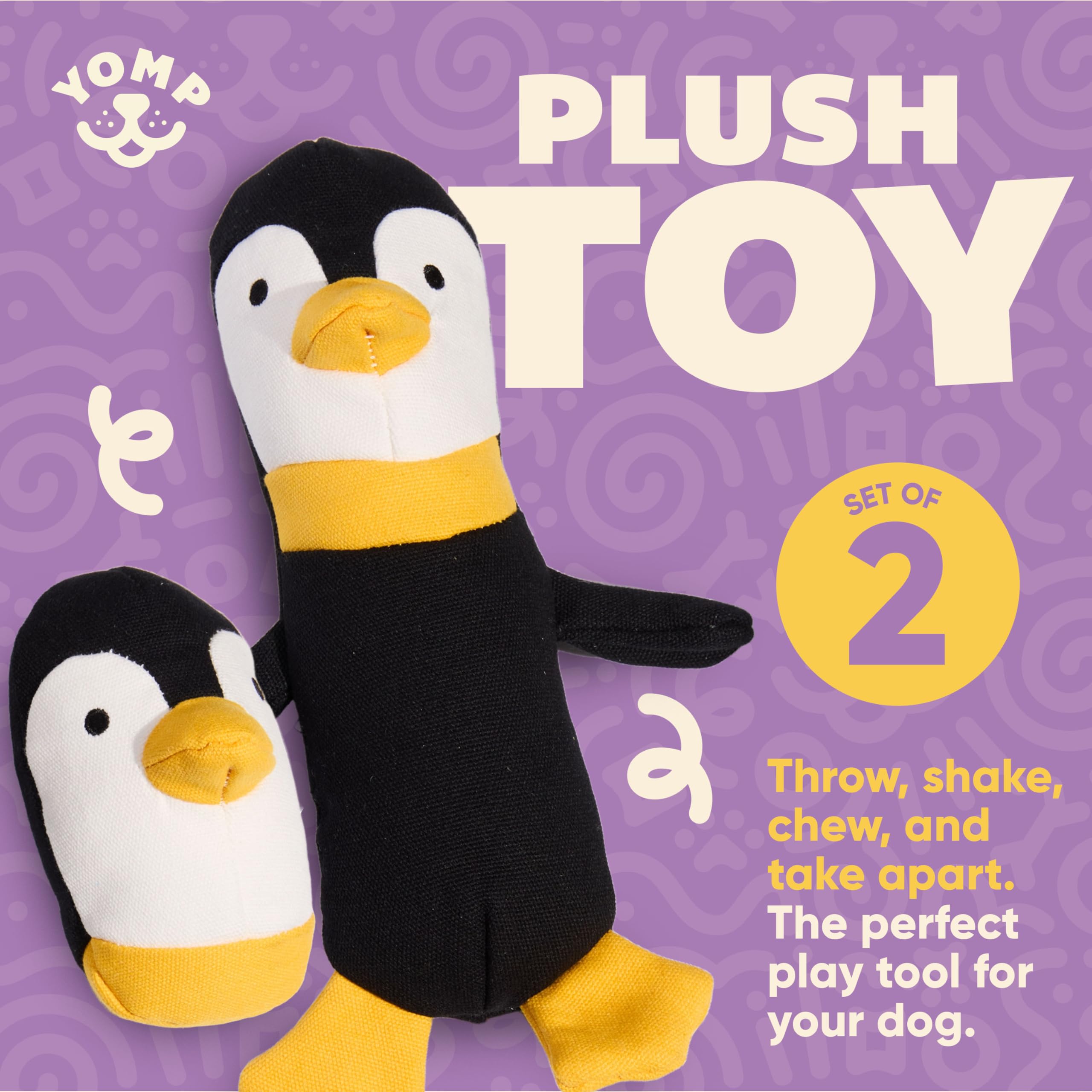 Yomp Penguin Dog Toy - Durable Plush Chew Toy With Natural Canvas And Crinkle Paper - Interactive Stuffed Animal For Dogs (2-Pc