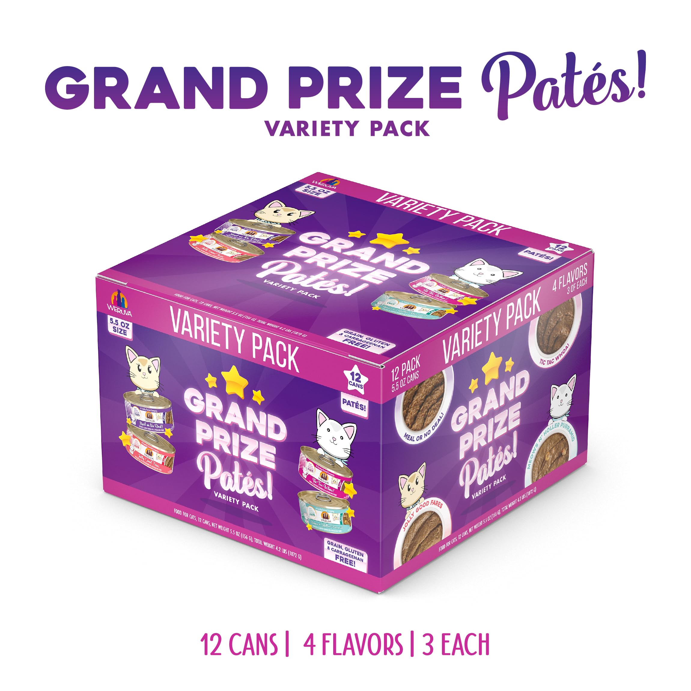 Weruva Wet Cat Food, Grand Prize Pat  s Variety Pack, 5.5oz Can, Pack of 12