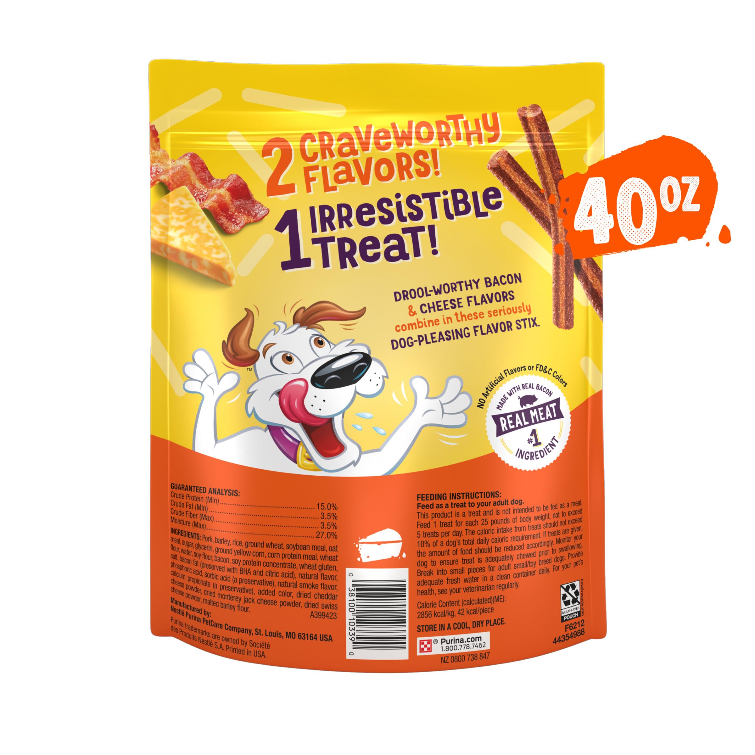Beggin Flavor Stix Treats for Dogs with Bacon and Cheddar Jack Flavor - 40 oz. Pouch