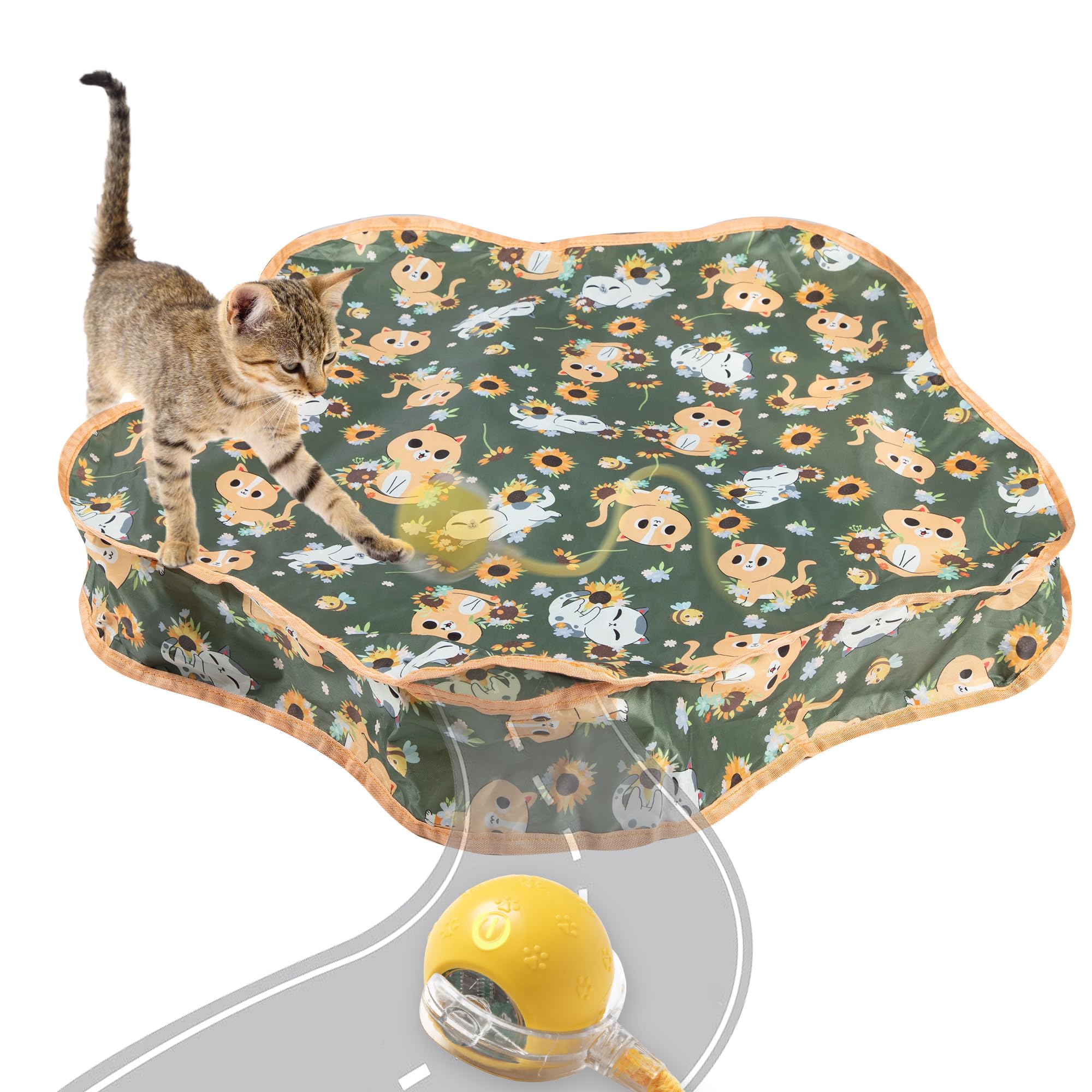 Poochies Sprouts Interactive Cat Toys, Indoor Hide And Seek Toys, Fast Rolling Ball In Play Mat, Interactive Cat Toys For Indoor