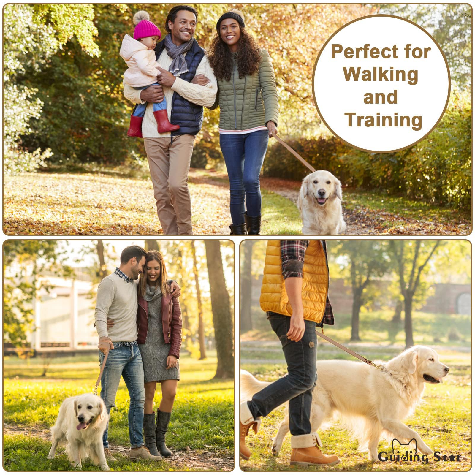 Guiding Star Leather Dog Leash 4ft, Dog Leashes for Large Dogs Heavy Duty, Soft Braided Handmade Leather Training Leash for Smal