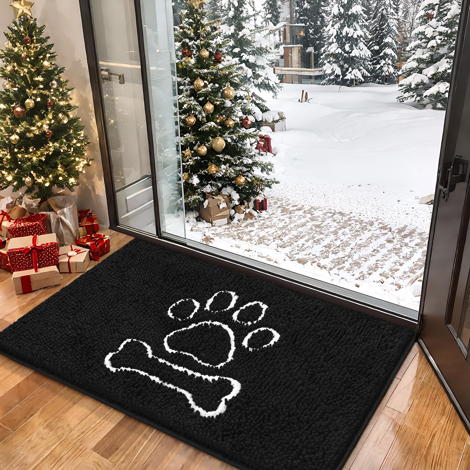 Arogan Chenille Doormats Black, Dog Indoor Entrance Mats, Washable Mud Entry Mats 30X48 Inch