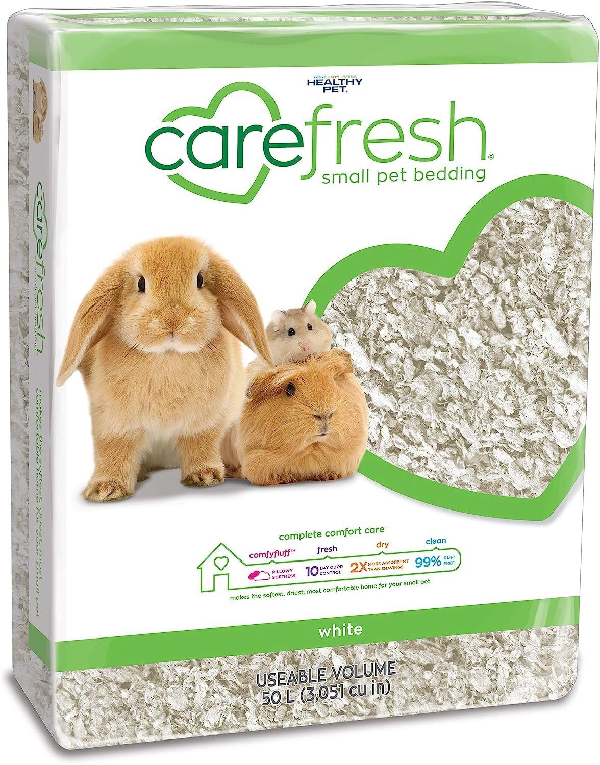 Carefresh 99% Dust-Free White Natural Paper Small Pet Bedding With Odor Control, 50 L