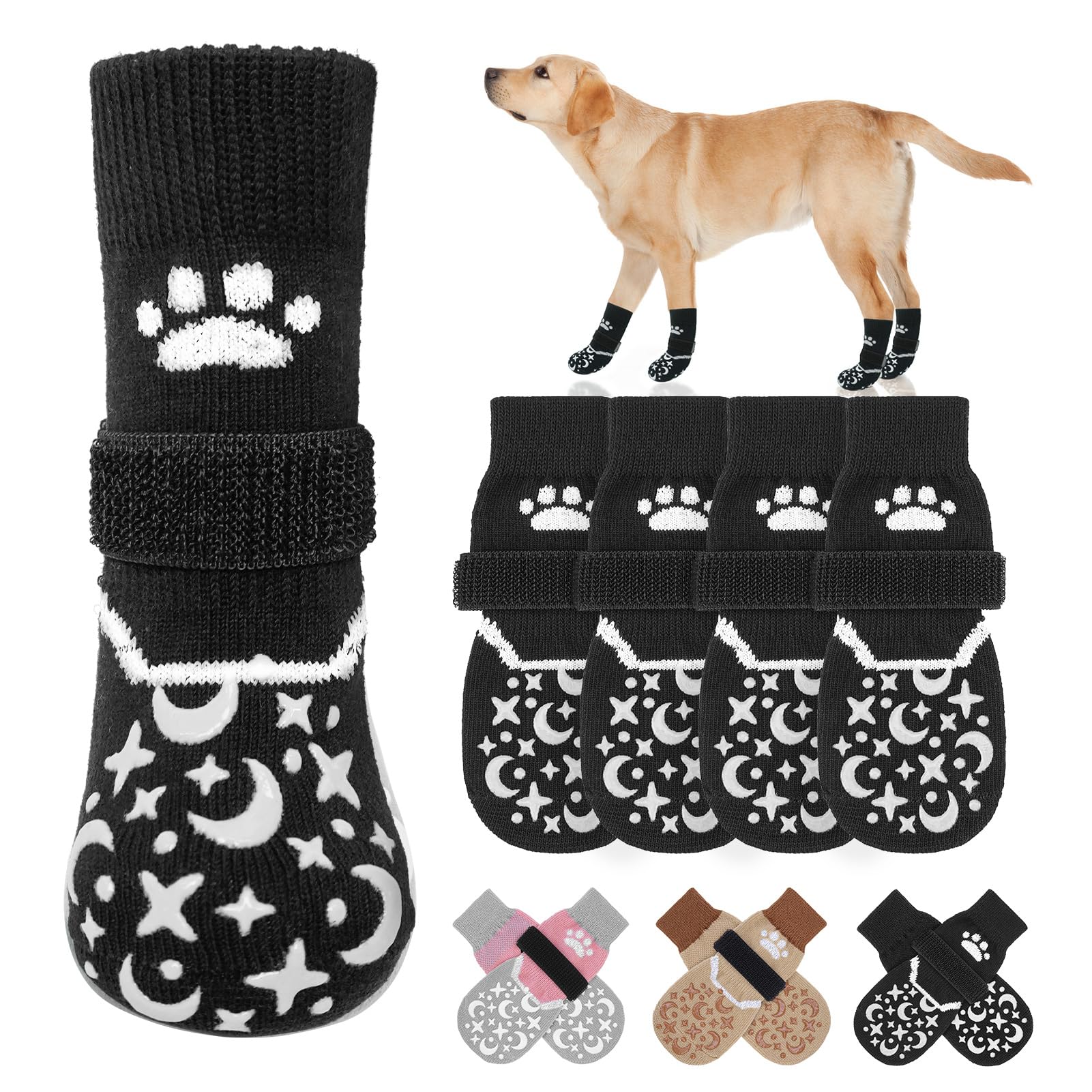 BEAUTYZOO Dog Socks to Prevent Licking Paws for Small Medium Dogs, Dog Sock for Hardwood Floors Anti Slip, Reflective Dog Snow S