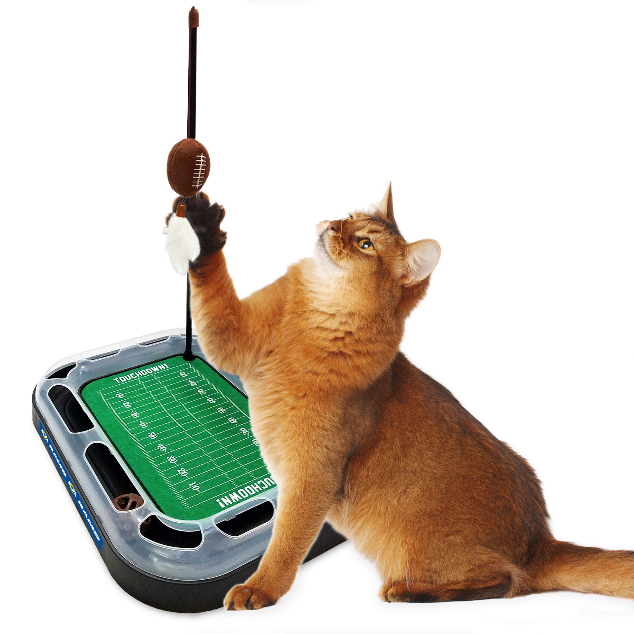Cat Ball Track Toy NFL Los Angeles RAMS Football Field CAT Scratcher Toy with Catnip Filled Plush Football Toy&Feather Cat Toy H
