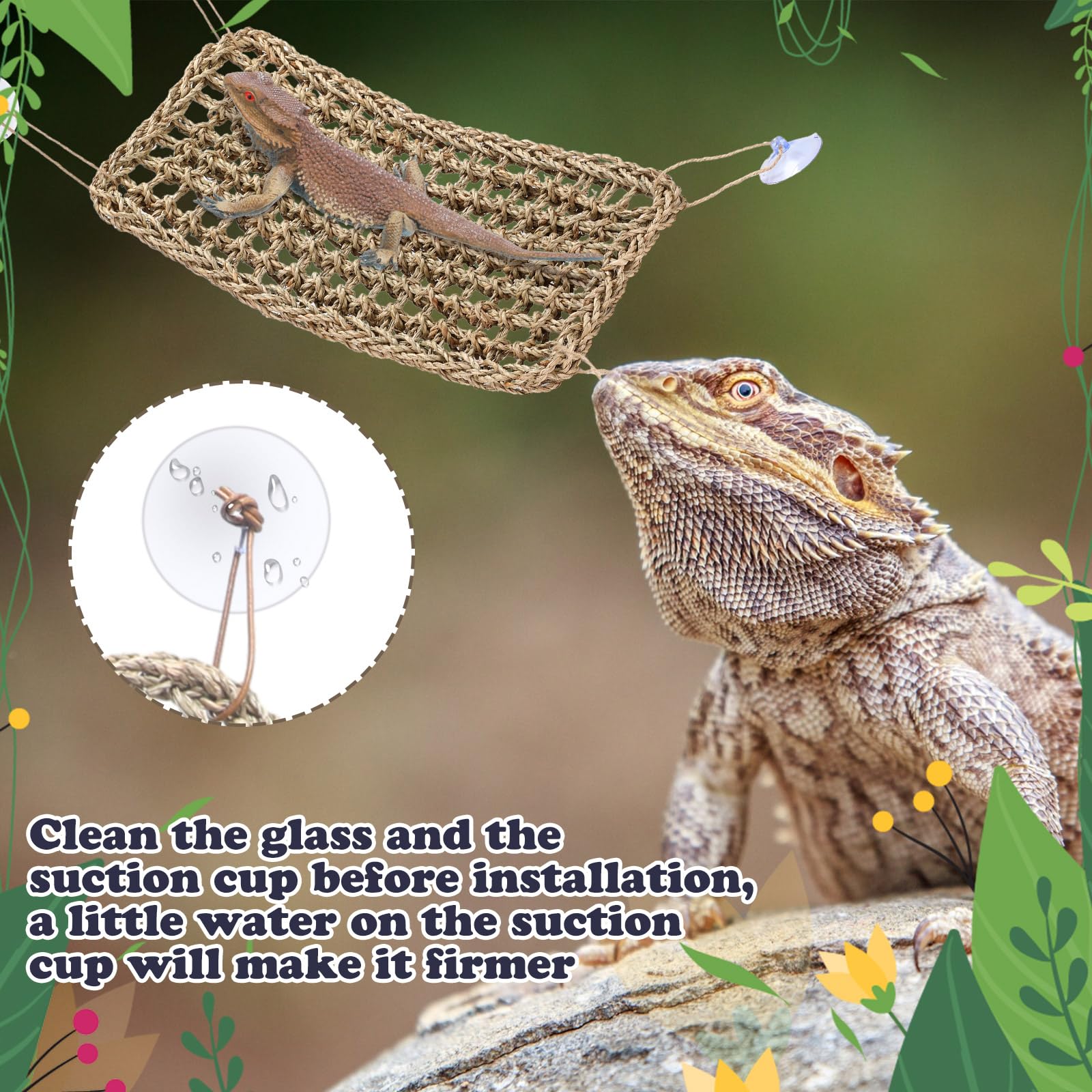 Silkfly 2 Pieces Bearded Dragon Hammock Lizard Reptile Climbing Lounger Seagrass Fiber Habitat Tank Accessories Jungle Toys For