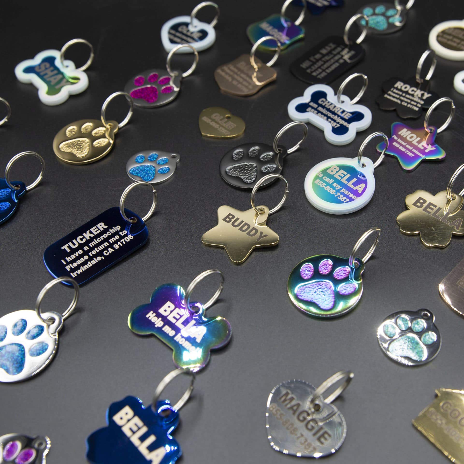 Engraved Pet Tag for Dogs & Cats - Personalized with 4 Lines of Custom Engraved ID, Round Paw Print Stainless Steel Enameled in