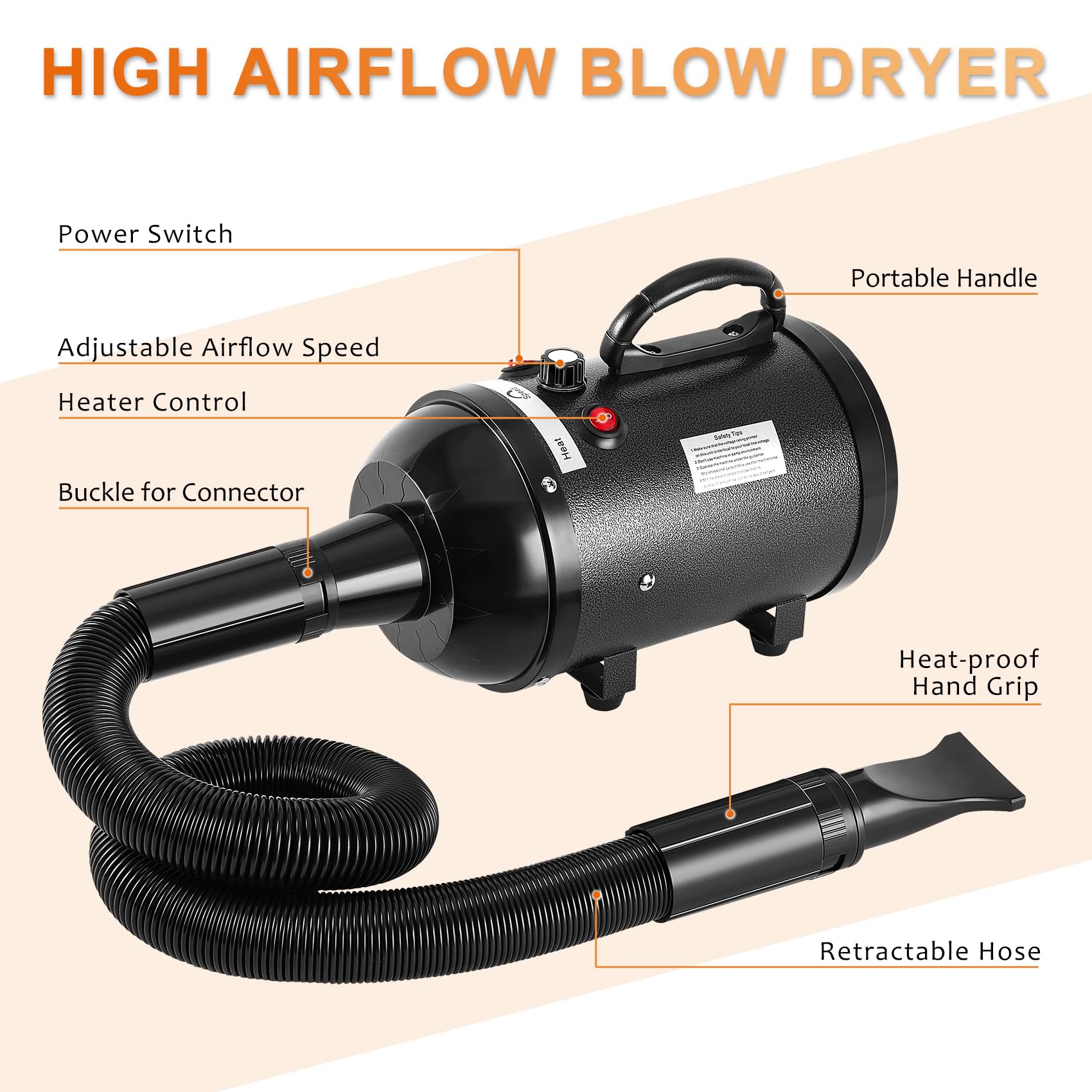 Nestroad Dog Dryer High Velocity Dog Hair Dryer,4.3Hp/3200W Dog Blower Grooming Force Dryer With Stepless Adjustable Speed,Professional Pet Hair Drying With 4 Different Nozzles For Dogs Pets,Ivory