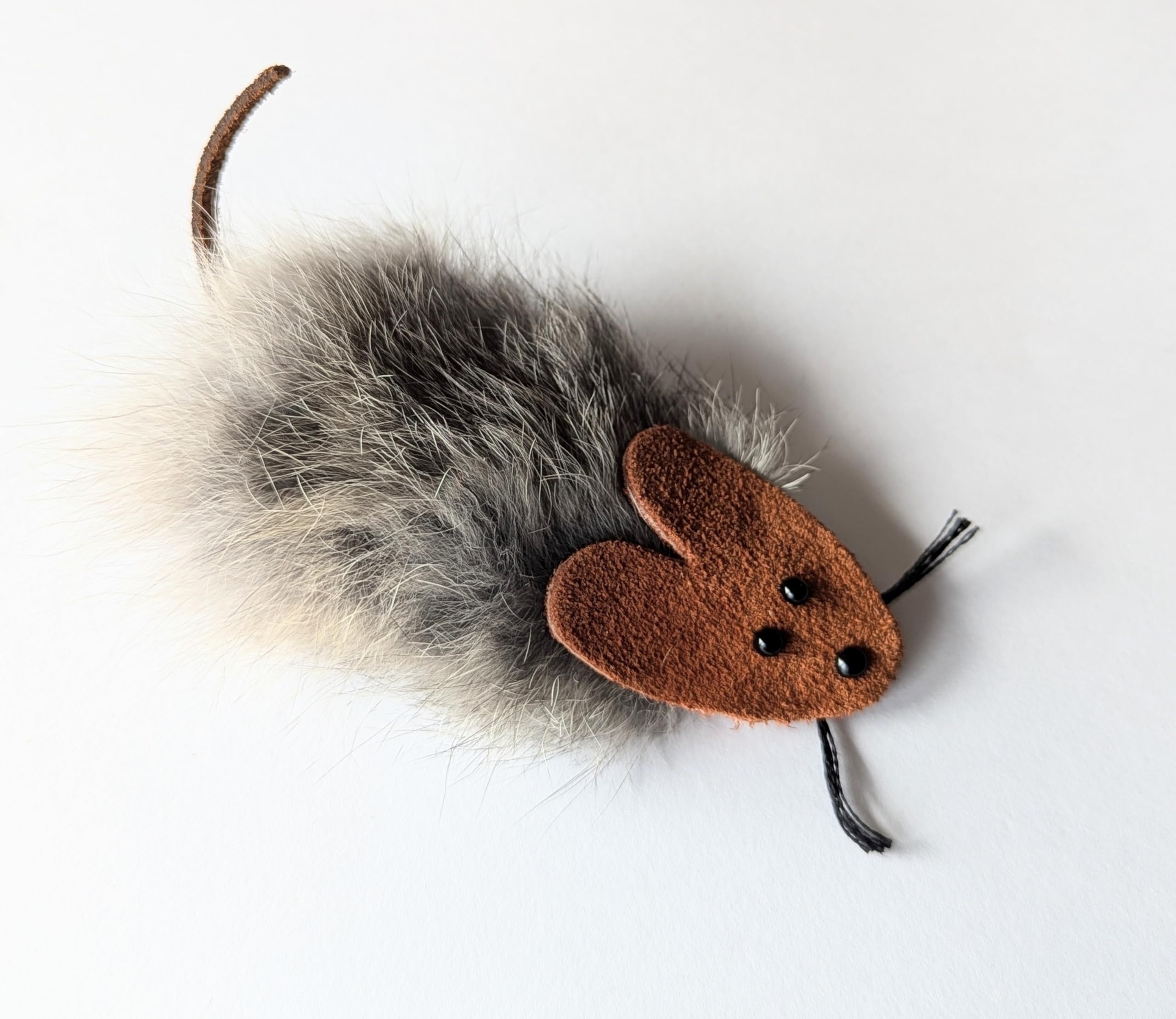 Rosie Rat, The Original, Trademarked, Flat Rat Cat Toy Made of Real Rabbit Fur and Suede Leather (Natural)