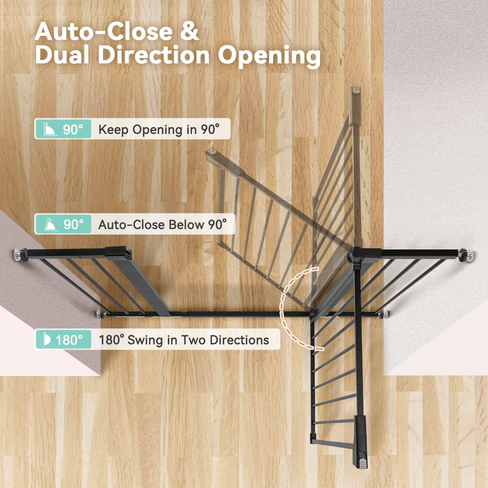 Comomy 36' Extra Tall Baby Gate For Stairs Doorways, Fits Openings 29.5' To 48.8' Wide, Auto Close Extra Wide Dog Gate For House, Pressure Mounted Easy Walk Through Pet Gate With Door, Black