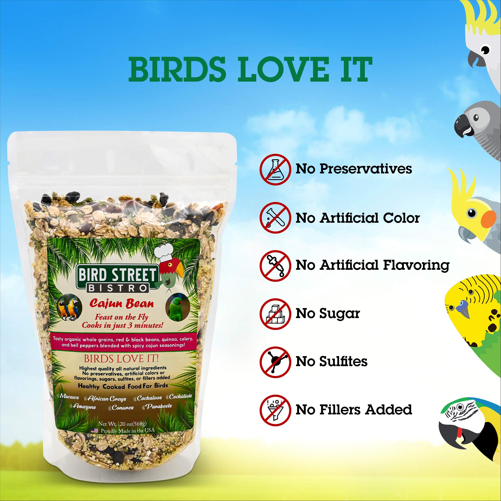 Bird Street Bistro Parrot Food - Parakeet & Cockatiel Food - Cooks in 3-15 min with Natural & Organic Grains, Legumes, Healthy F