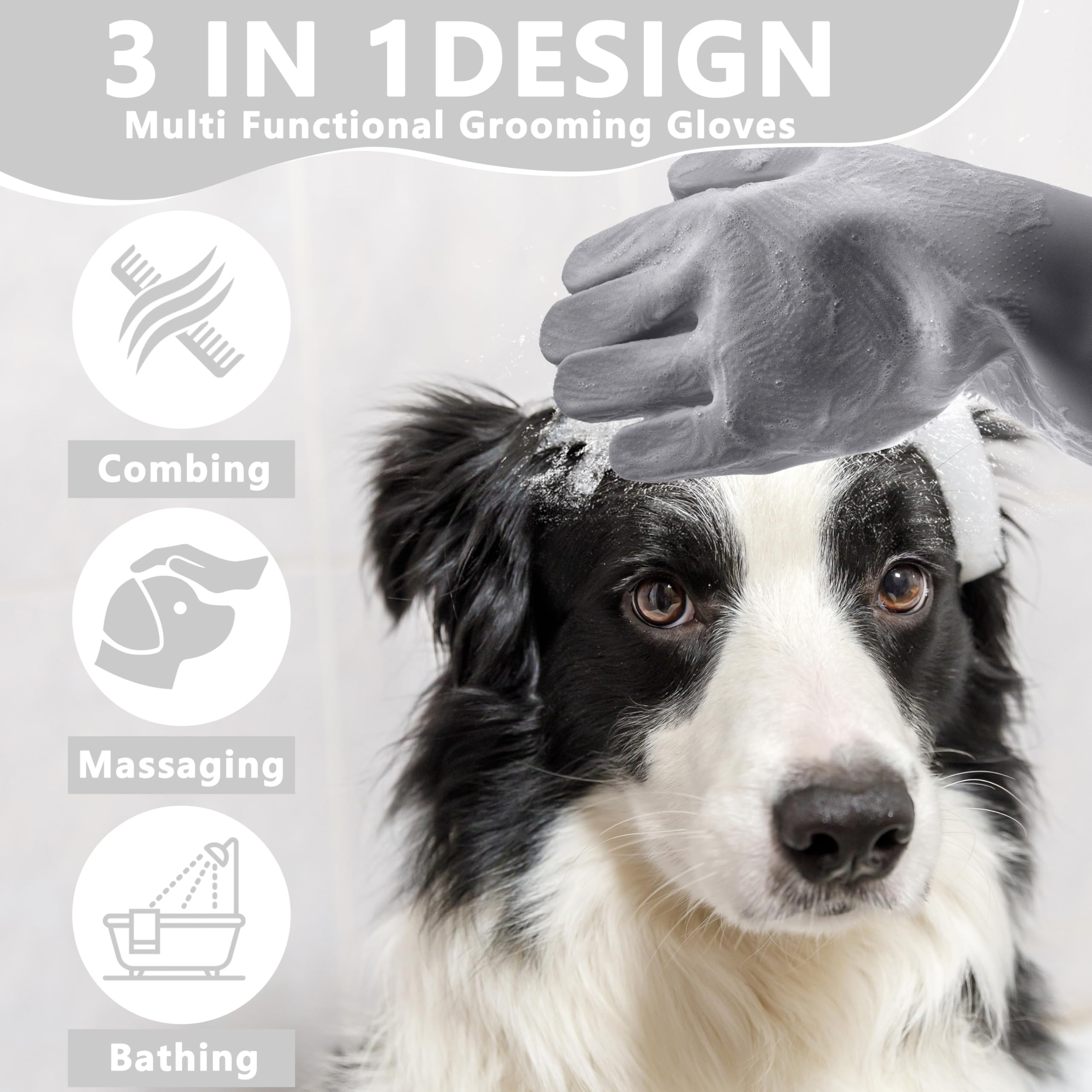 Maiiu Pet Grooming Gloves-Heat Resistant Dog Washing Gloves With High-Density Teeth, Dog Bath Scrubber With Enhanced Five Finger