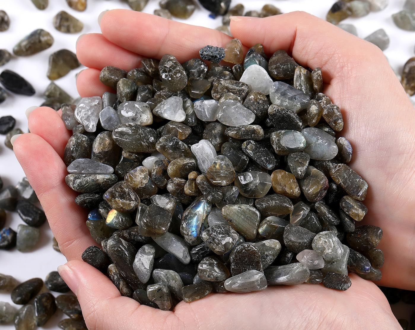 QINJIEJIE Labradorite Crystals Tumbled Chips Natural Stone Gravel Bulk Crushed Rocks Pieces Polished Quartz Stone 0.55Lbs Decora