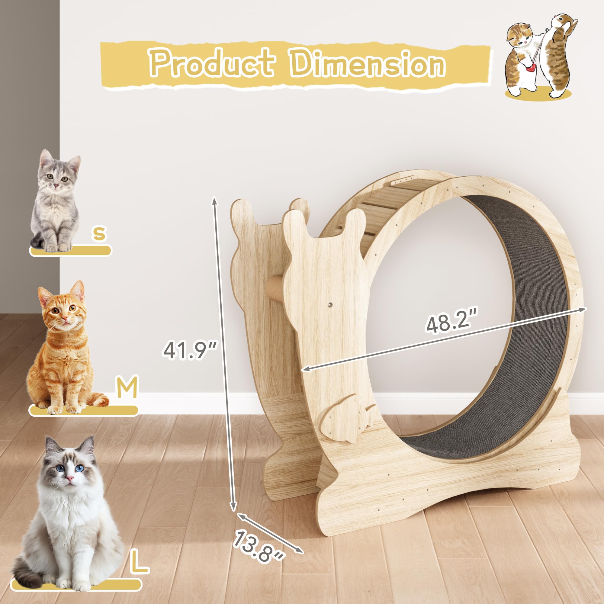 Warcat Cat Exercise Wheel, Large Cat Exercise Running Wheel With Locking Mechanism/Silent Wheel/Carpeted Runway,Cat Treadmill Fo