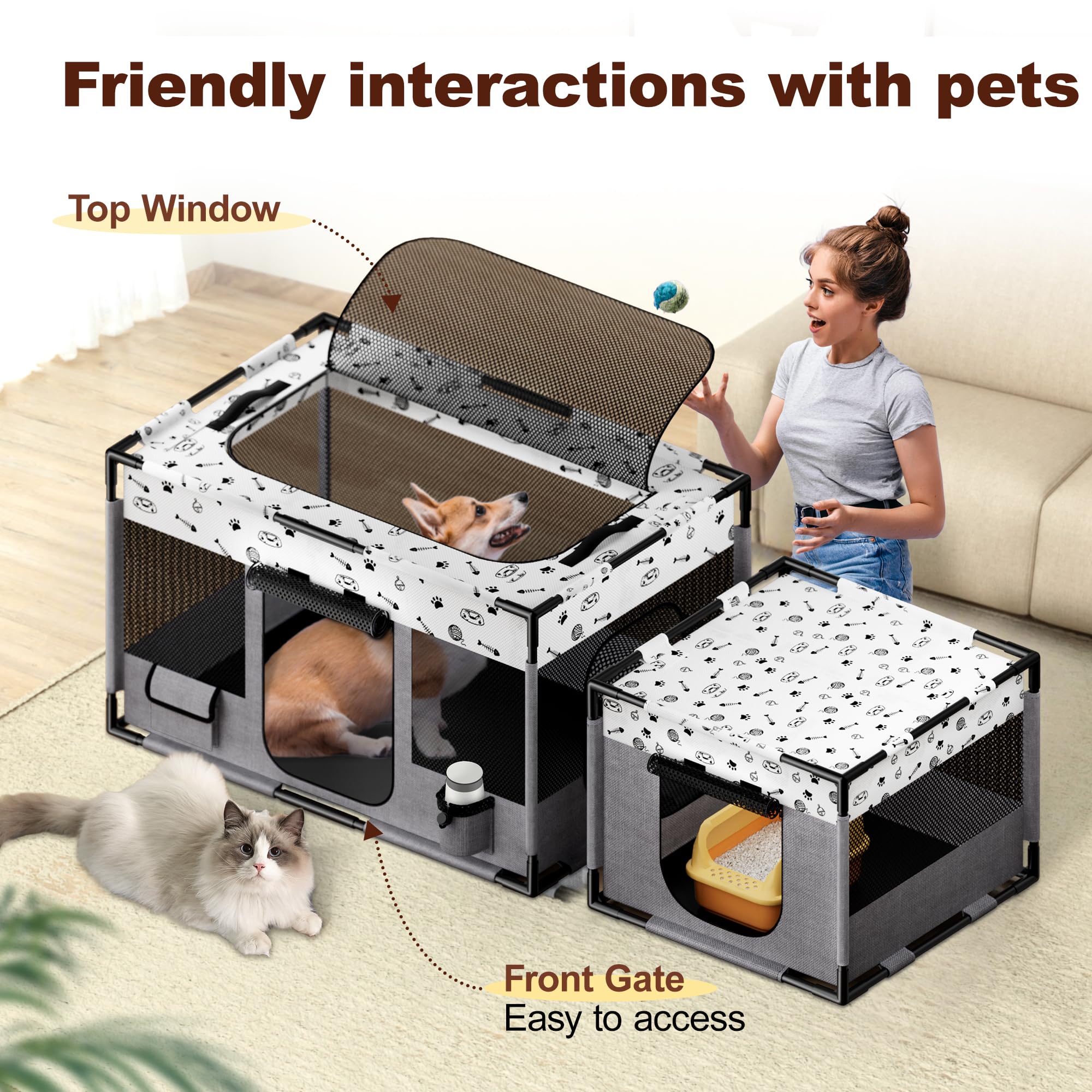 Bufor Portable Cat Playpen, Pet Dog Playpen, Kitten Puppy Play Pen For Indoor/Outdoor, Collapsible Cats Cages Enclosed Tent With