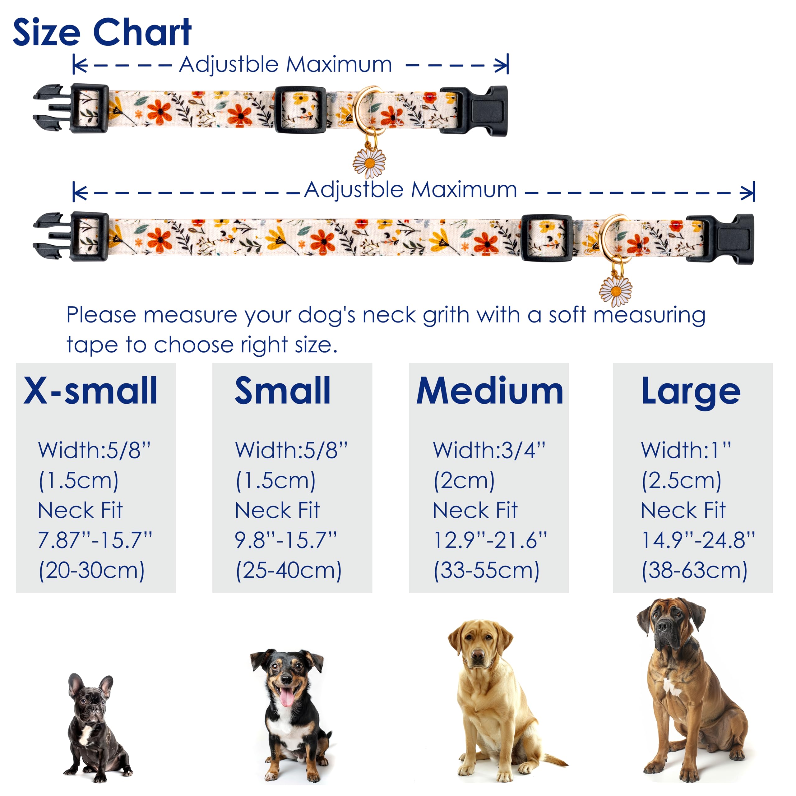 Raisingwell Cotton Dog Collar Beige Flower Pattern For Boys And Girls Cute Dog Collars Summer Fall Gift Adjustable For Small To