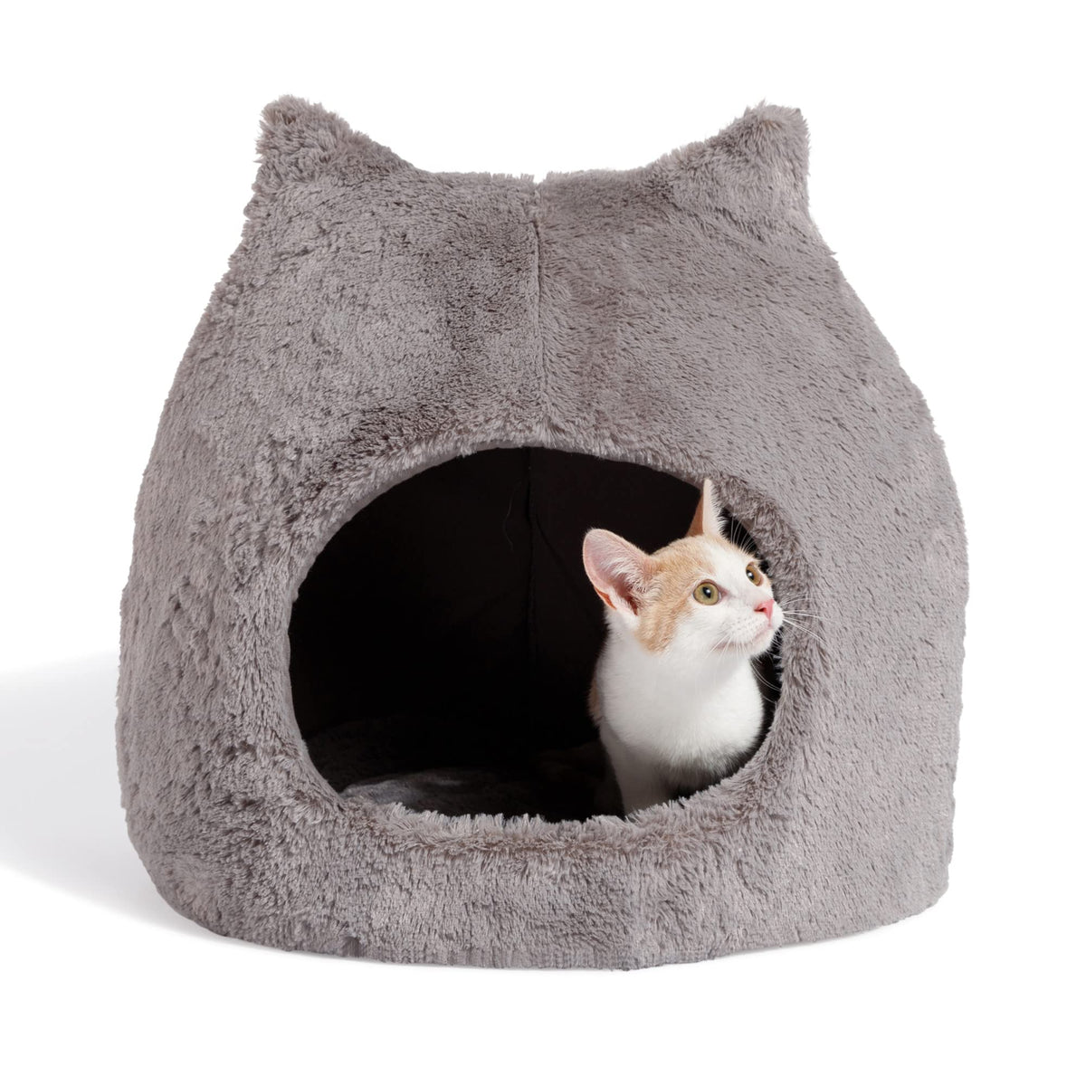Best Friends By Sheri Meow Hut In Fur Cover Dome Cat And Dog Bed, Gray, Jumbo