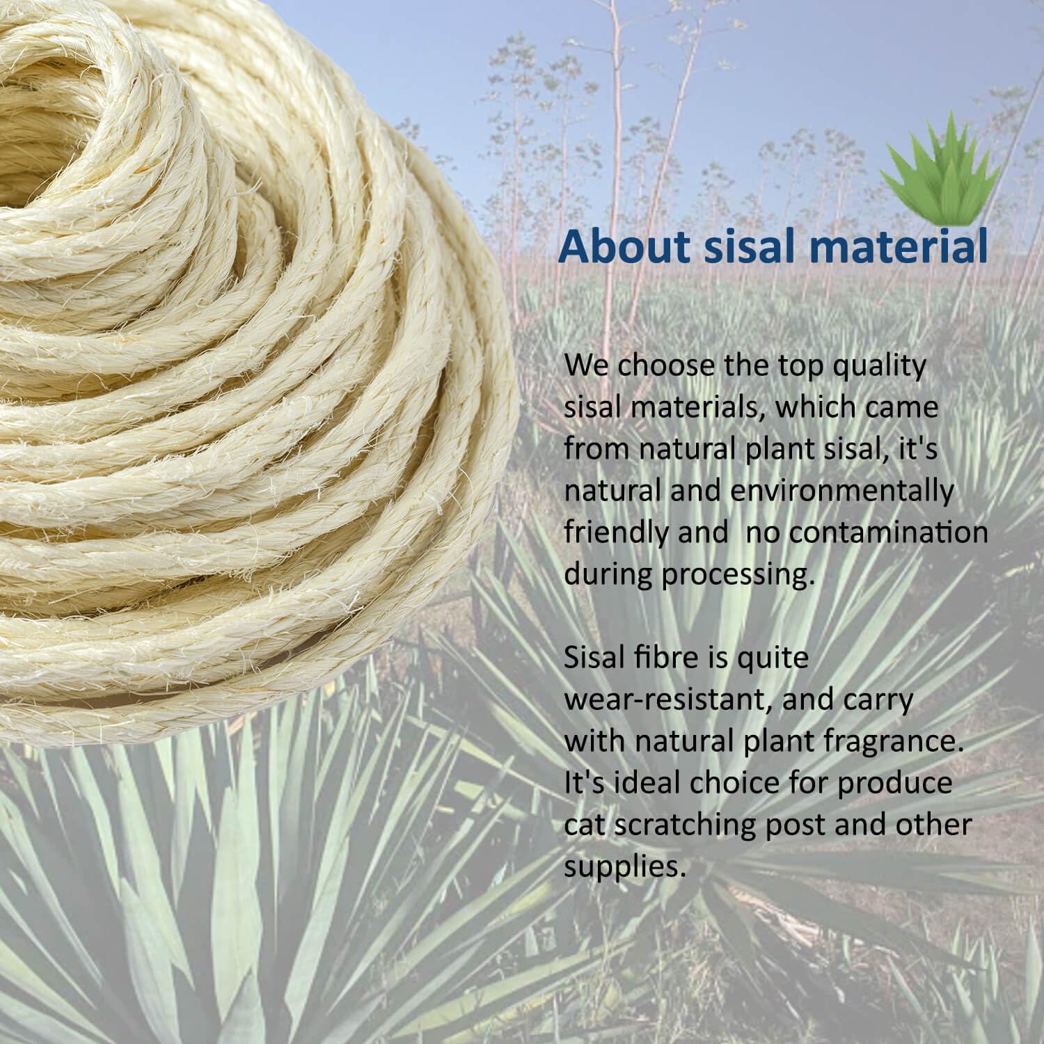 Cat Natural Sisal Rope For Scratching Post Tree Replacement, Hemp Rope For Repairing, Recovering Or Diy Scratcher, White, 50Ft