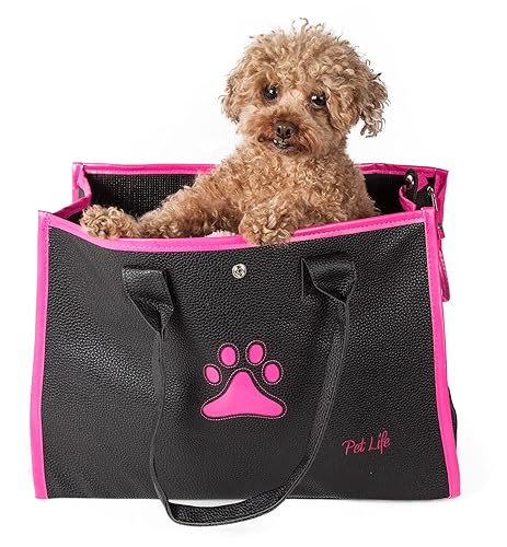 Pet Life Posh Paw Fashion Pet Carrier Purse - Designer Dog Carrier With Built-In Leash Securer