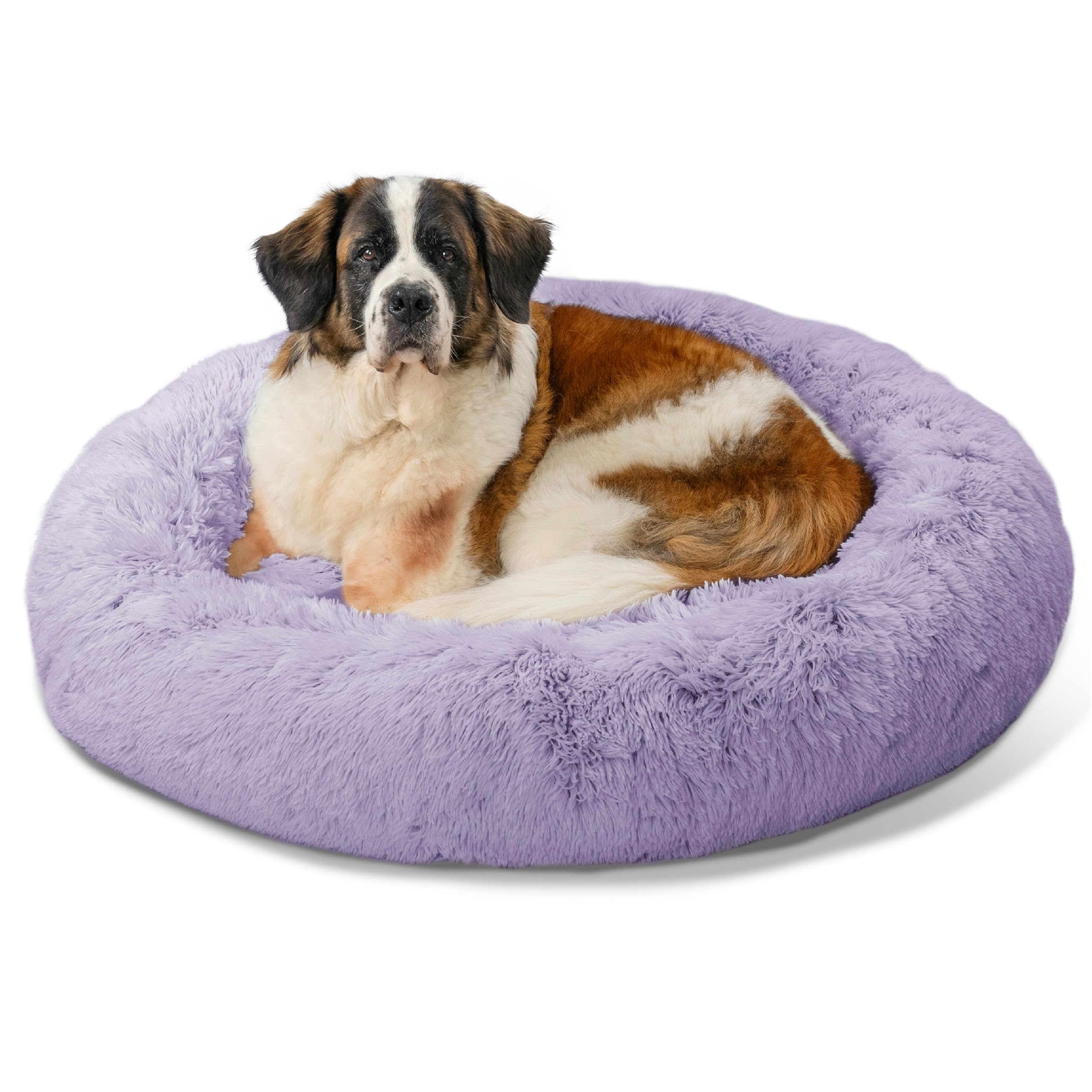 Best Friends by Sheri The Original Calming Donut Dog and Cat Bed in Shag Fur, Lavender, Extra Large, 45x45