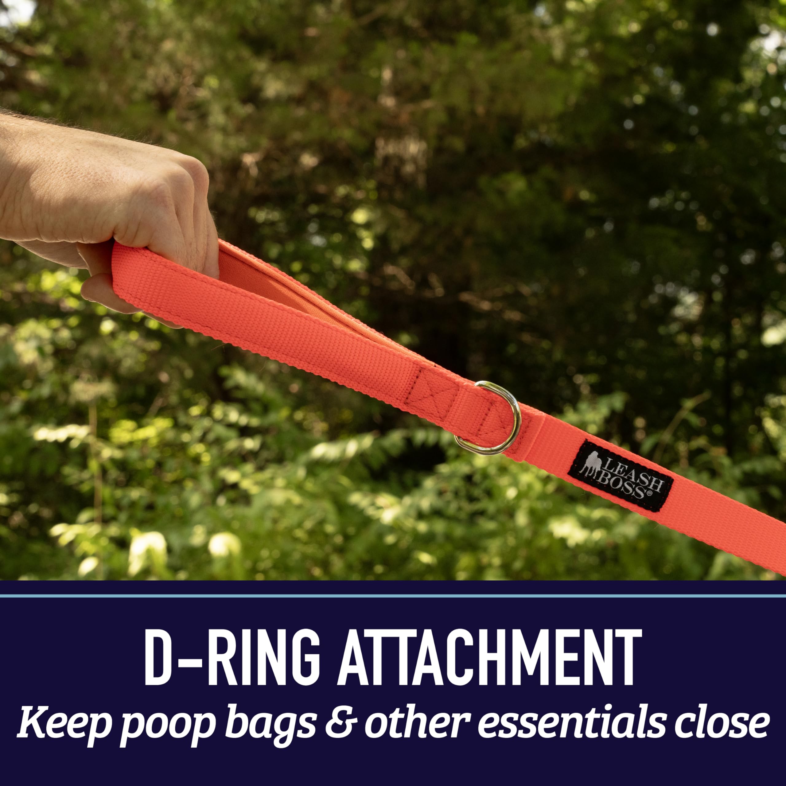 Leash Boss 10 Foot Dog Leash With Padded Handle - Long Leash For Hiking, Camping, Exploring, Or Walking (10 Feet, Orange)