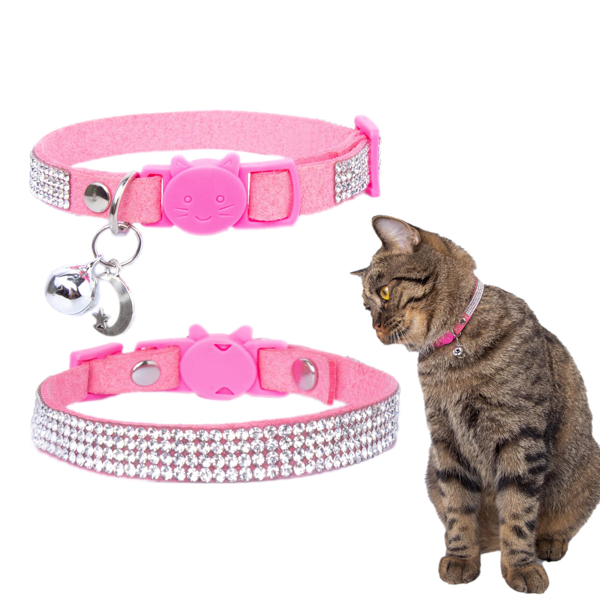 Rhinestone Cat Collar Breakaway With Bell Safety Buckle, Adjustable Diamond Girl Boy Kitty Cute Comfy Collar For Kitten Tiny Lit