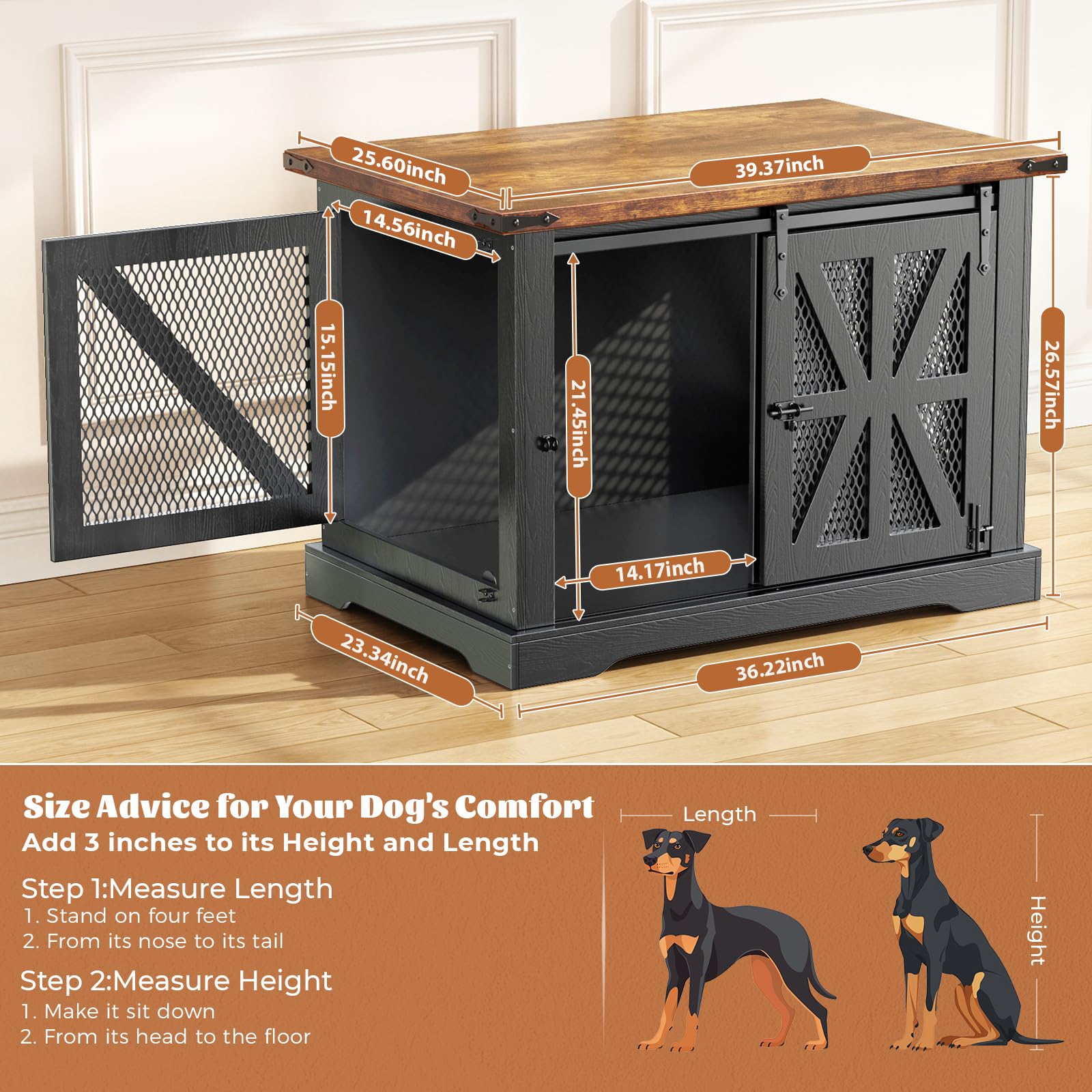 VOPEAK Farmhouse Large Dog Crate Furniture, Heavy Duty Dog Cage for Medium Large Dogs, XL Dog Crate Dog Kennel Indoor with Doubl