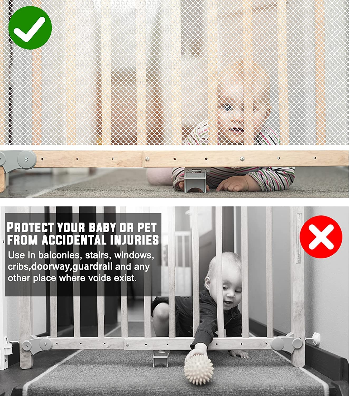 Stairway Net - Baby Safety Rail - Balcony Railing Guard -10Ft L X 2.64Ft H Banister Proofing Stair For Child, Small Pet,Toy- Indoor & Outdoor(White) 2