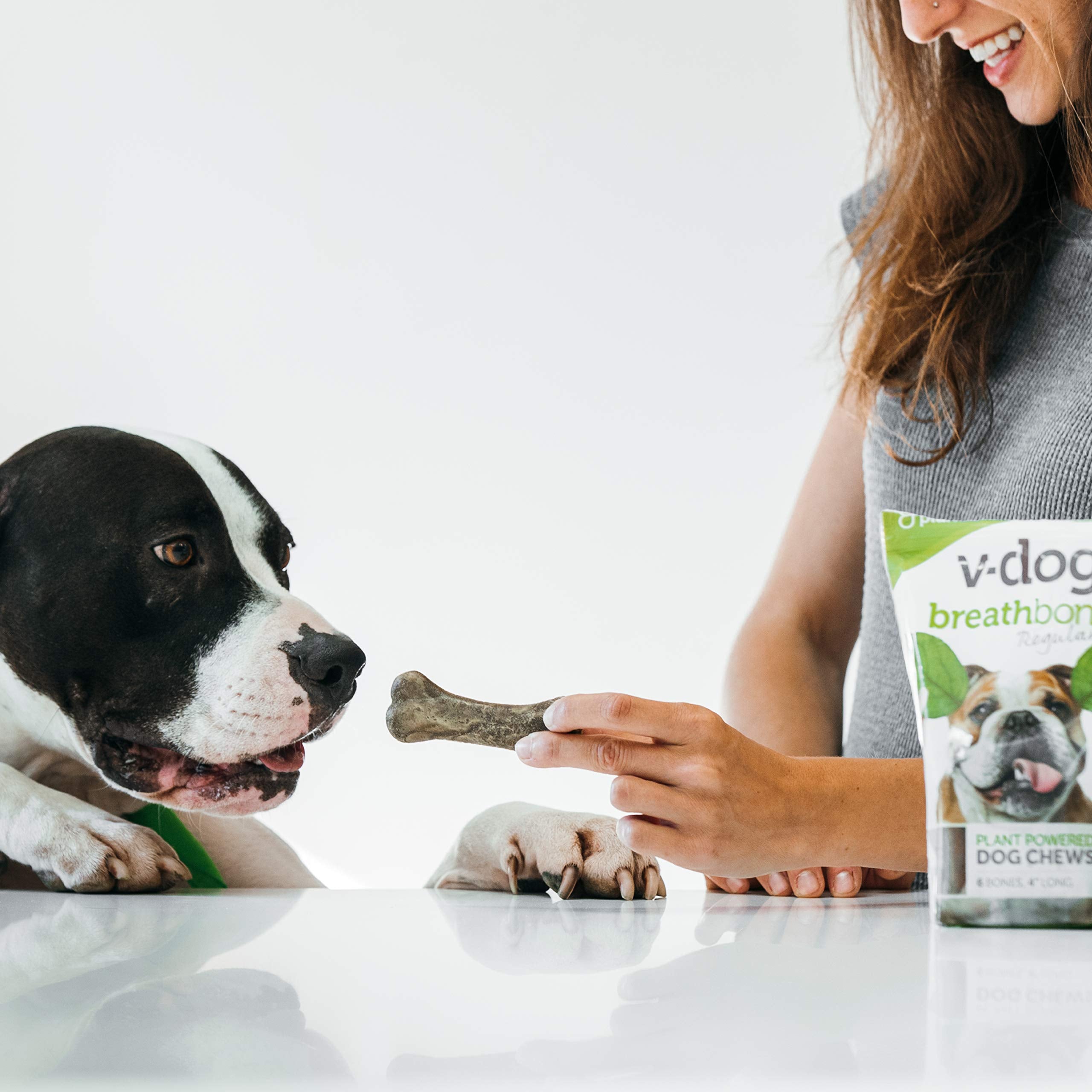 V-dog Dog Treats - Vegan Breathbone Teeth Cleaning Dental Dog Bones - Fresh Breath - 8 Ounces - All Natural - Made in USA - 6 Bo