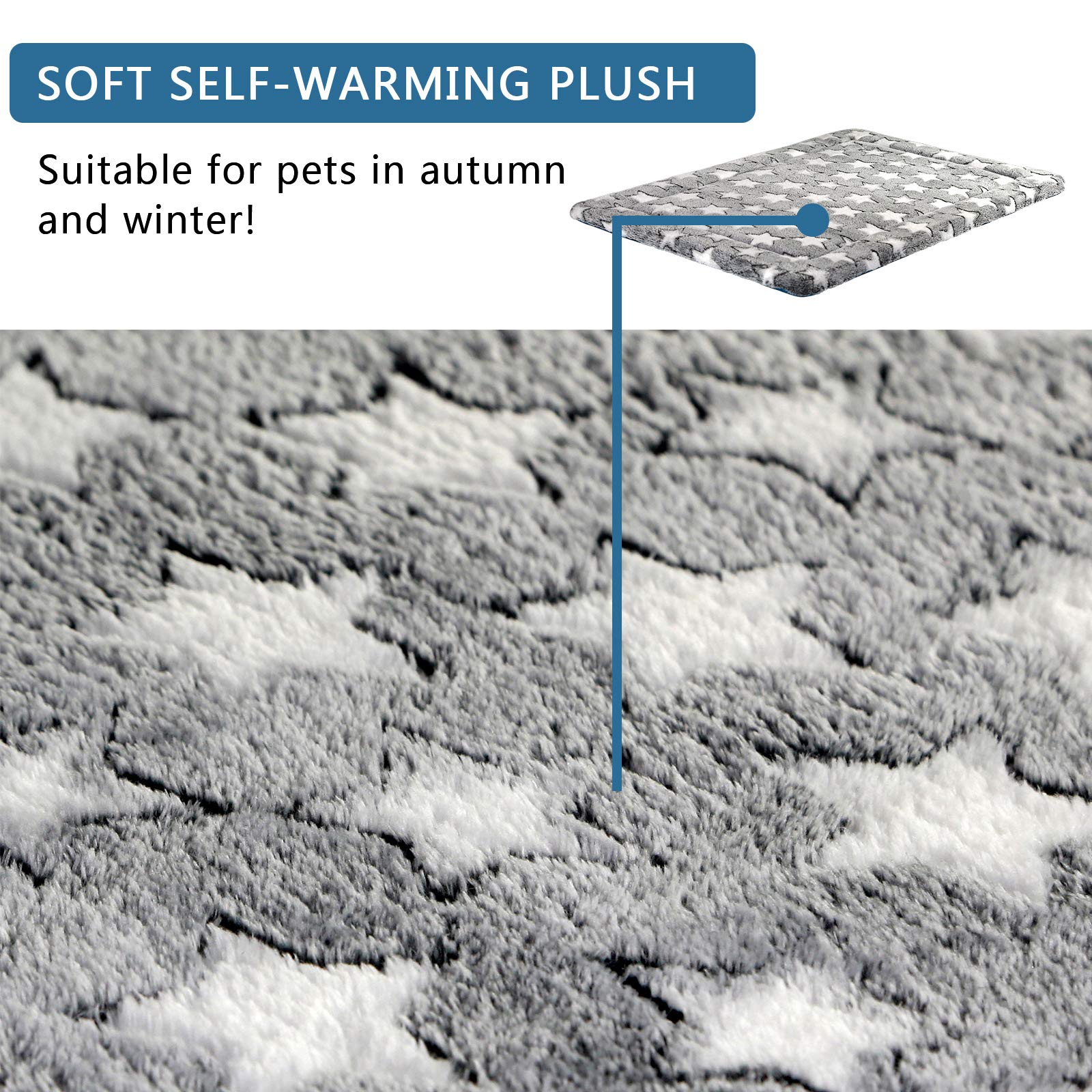 Kroser Fancy Dog Crate Pad Dog Bed Mat Reversible (Cool & Warm), Dog Bed Pad With Machine Washable, Dog Crate Mat For Small To Xxx-Large Dogs, Grey, Navy, Star Pattern