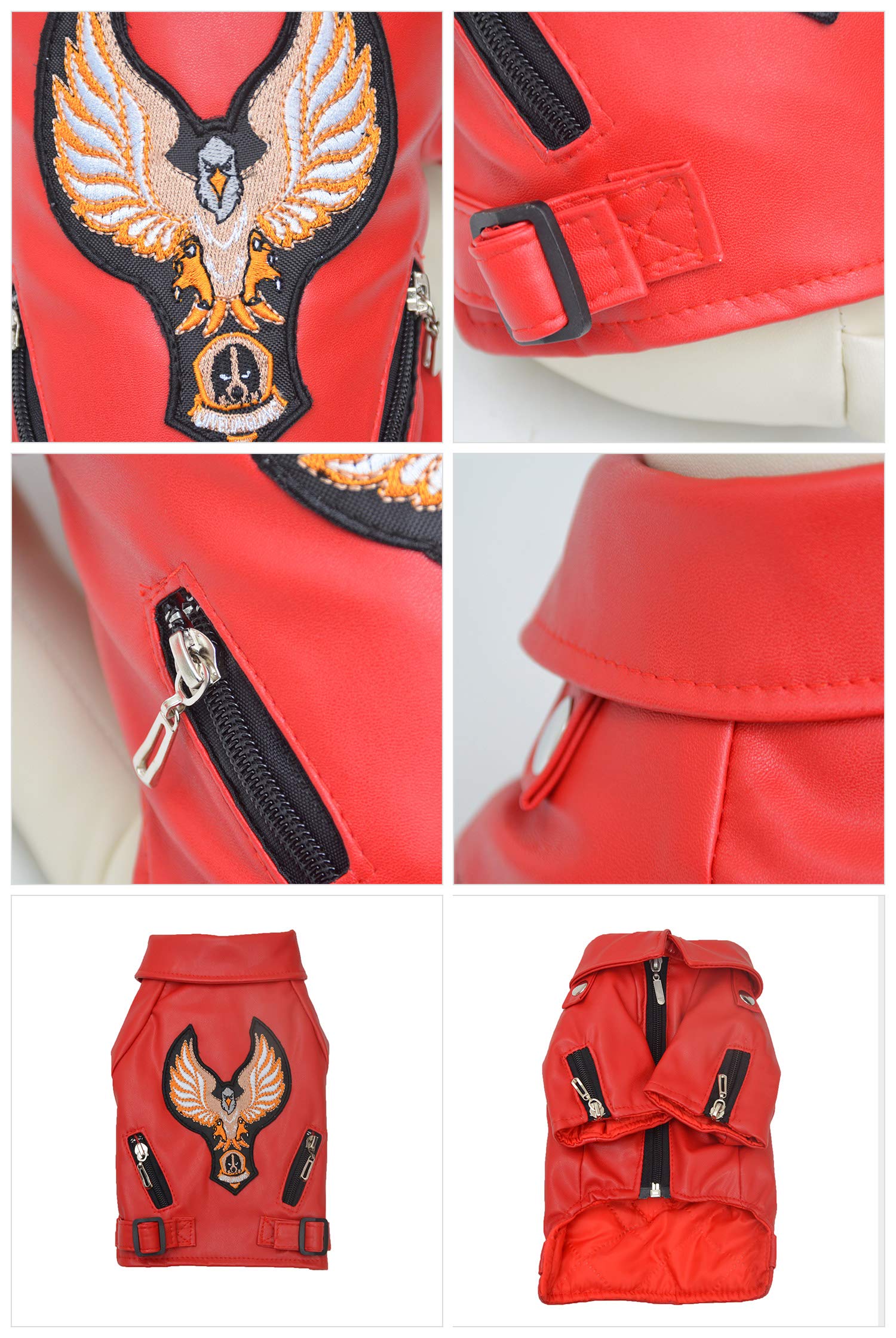 Lovelonglong Cool Dog Leather Jacket, Warm Coats Dogs Windproof Cold Weather Coats For Large Medium Small Dogs With Eagle Embroidery Red B-L